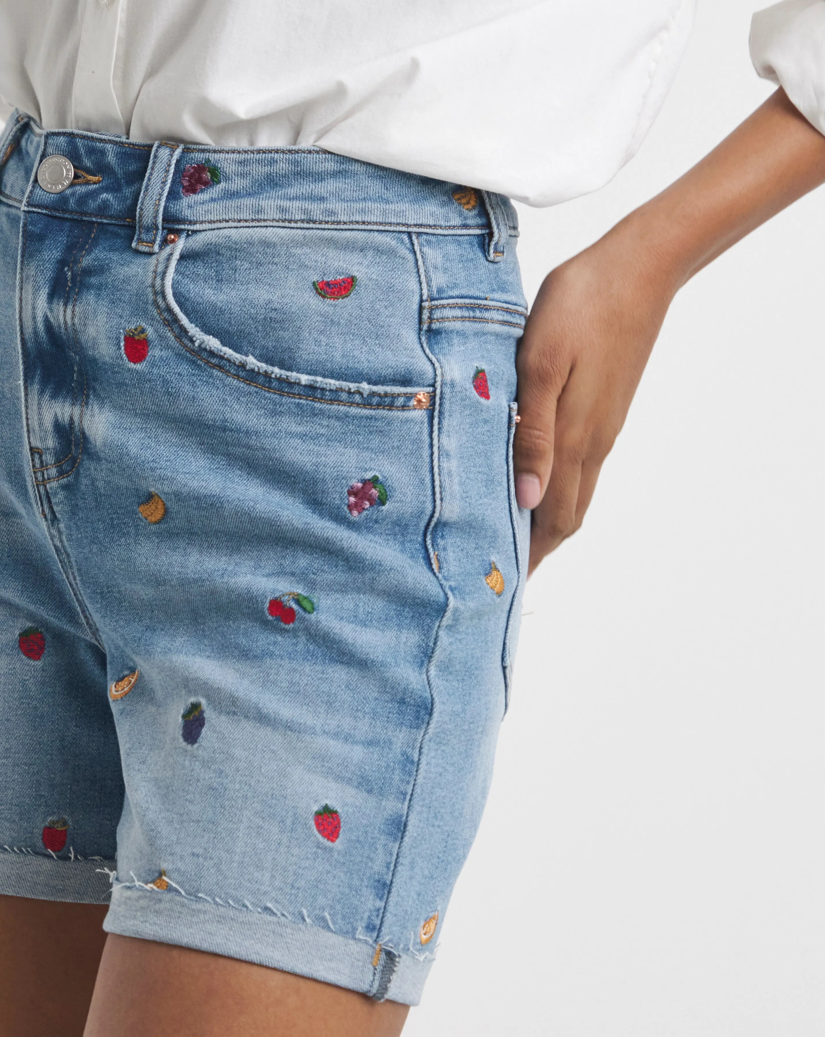 Simply Be Fruit Salad Embroidered Roll Hem Mom Short 8 Simply Be Fruit Salad Embroidered Roll Hem Mom Short