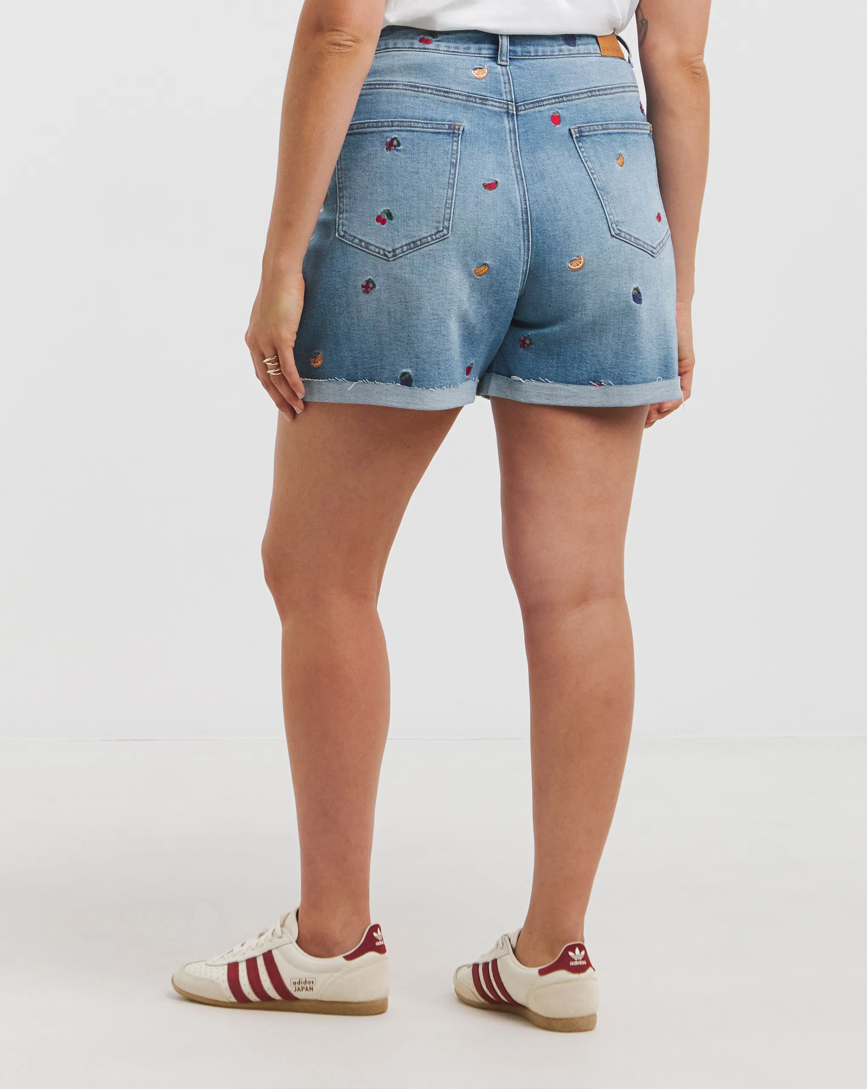 Simply Be Fruit Salad Embroidered Roll Hem Mom Short 9 Simply Be Fruit Salad Embroidered Roll Hem Mom Short