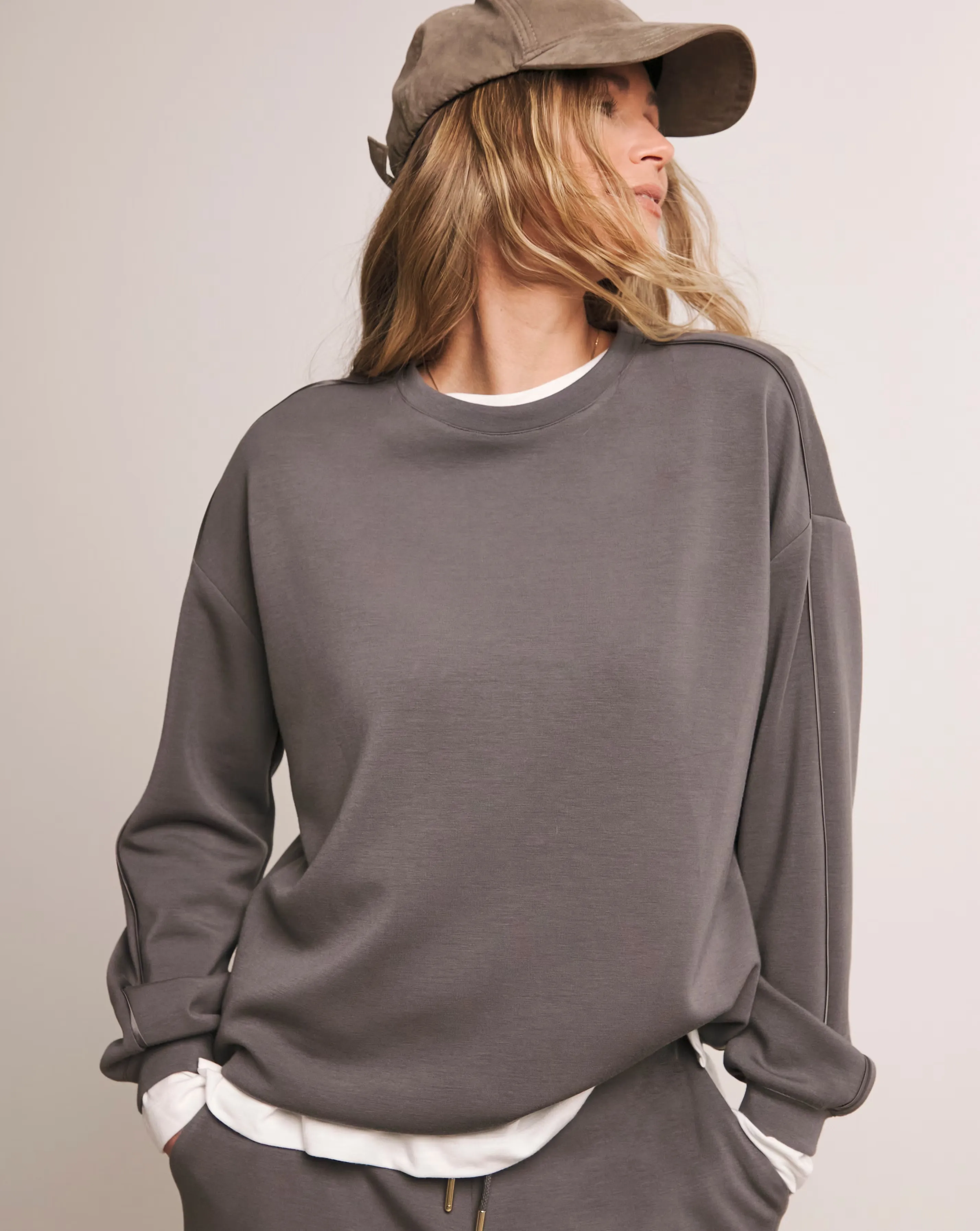 Anthology Pewter Satin Stripe Sweatshirt 1 Anthology Pewter Satin Stripe Sweatshirt