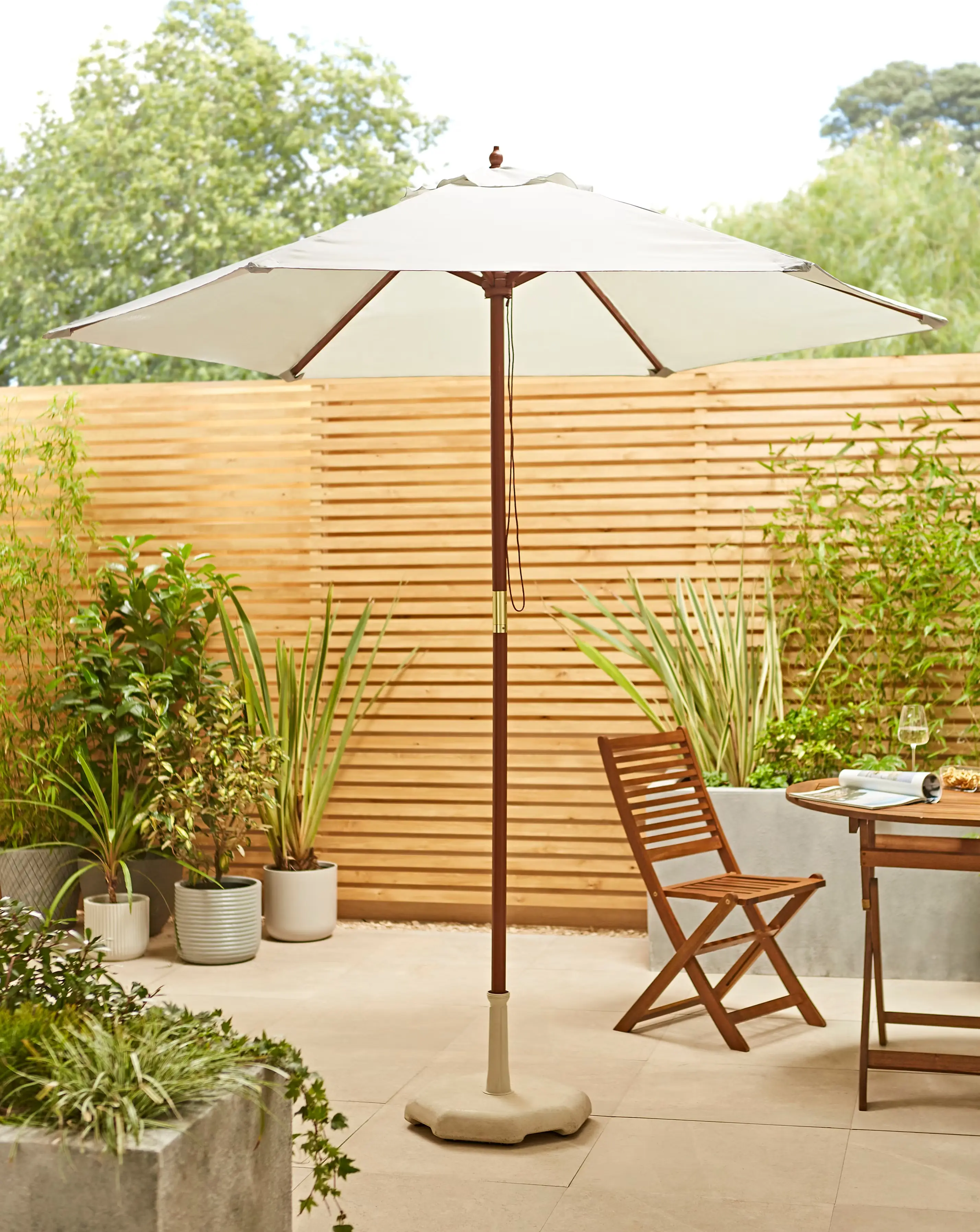Charles Bentley Grey Wooden Parasol - 2.4m 1 Charles Bentley Grey Wooden Parasol - 2.4m