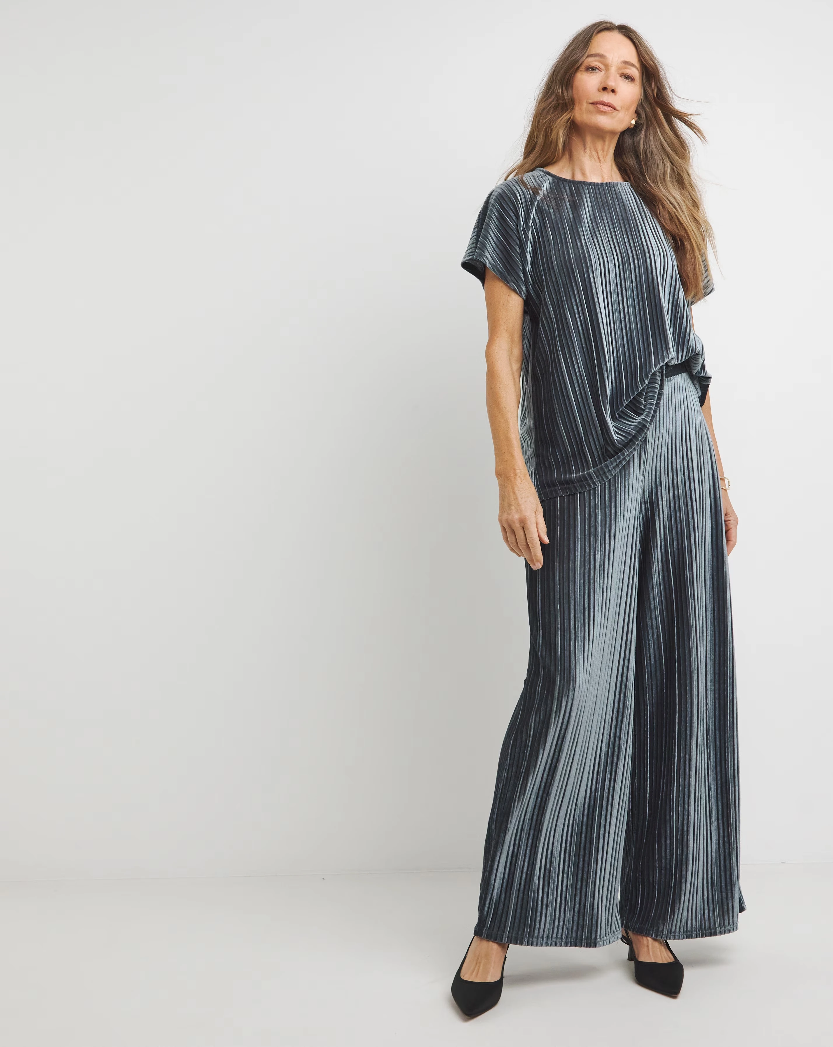 Grey Ribbed Velvet Jersey Wide Leg Pull On Trousers 3 Grey Ribbed Velvet Jersey Wide Leg Pull On Trousers