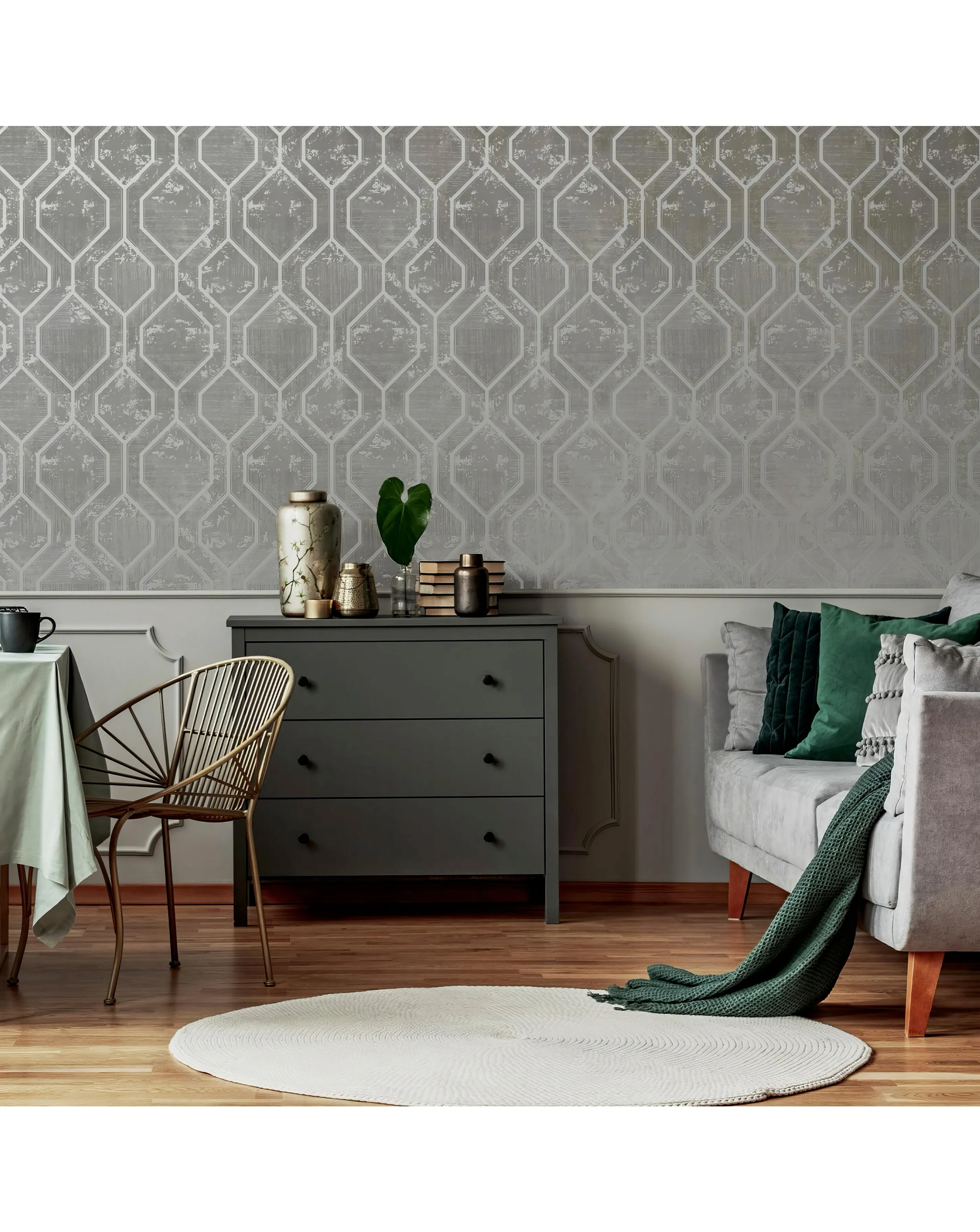 Superfresco Armature Geometric Grey Silver Wallpaper