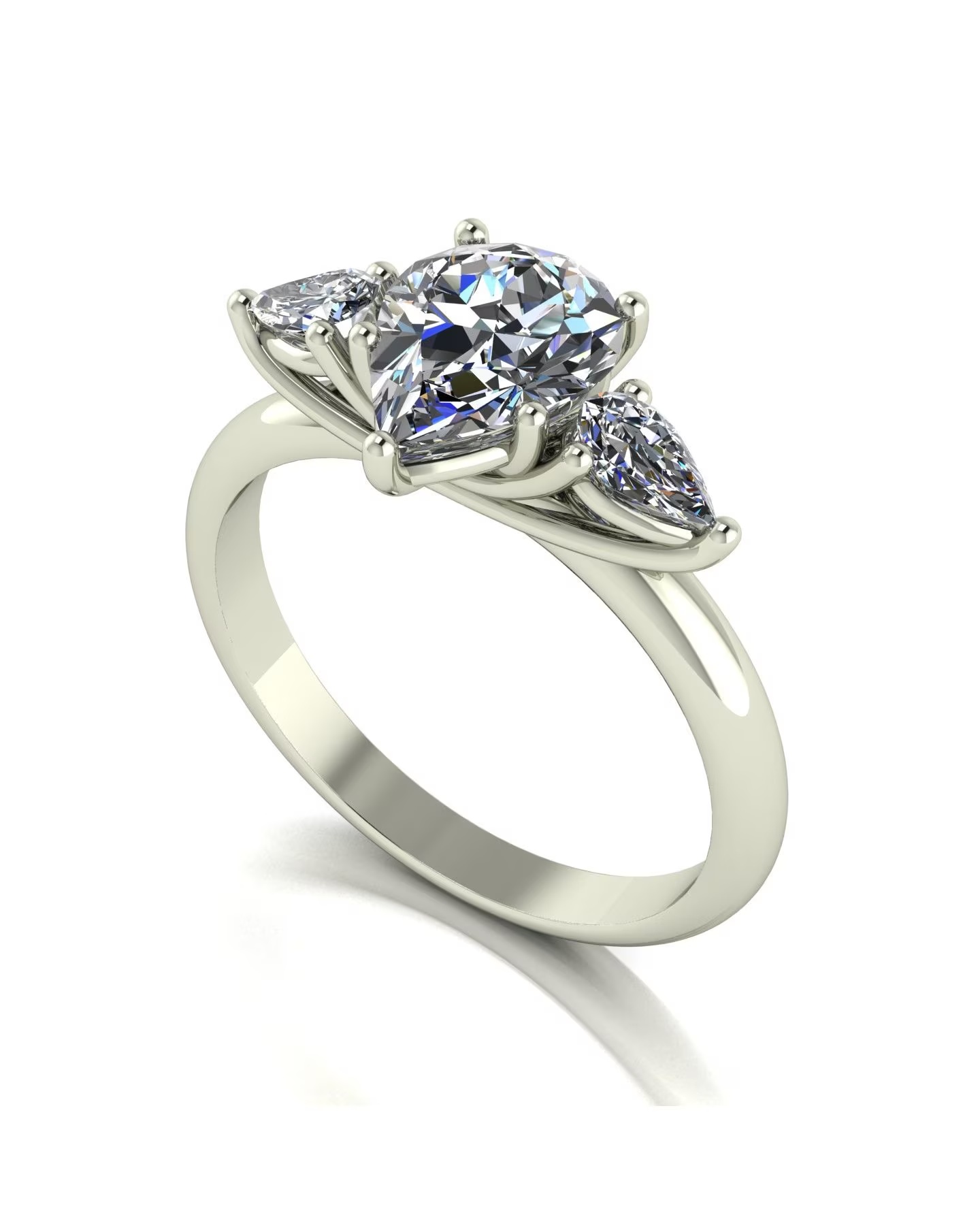 9ct White Gold 2ct Pear Shaped Moissanite Trilogy Ring 1 9ct White Gold 2ct Pear Shaped Moissanite Trilogy Ring