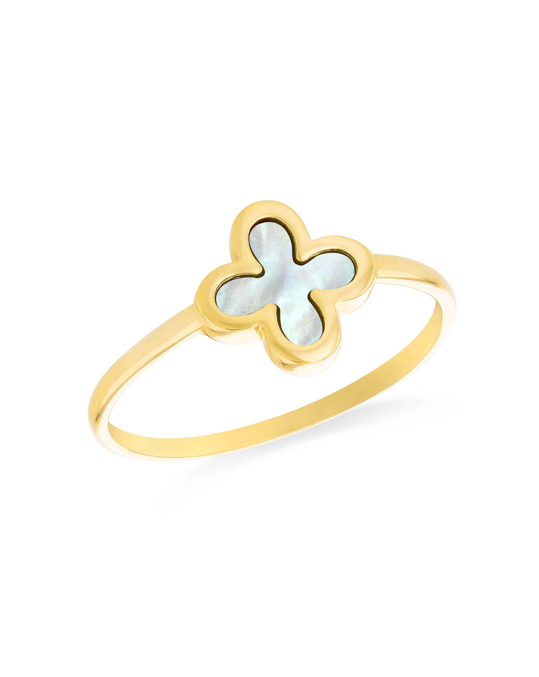 9ct Yellow Gold Clover Mother of Pearl Ring 1 9ct Yellow Gold Clover Mother of Pearl Ring