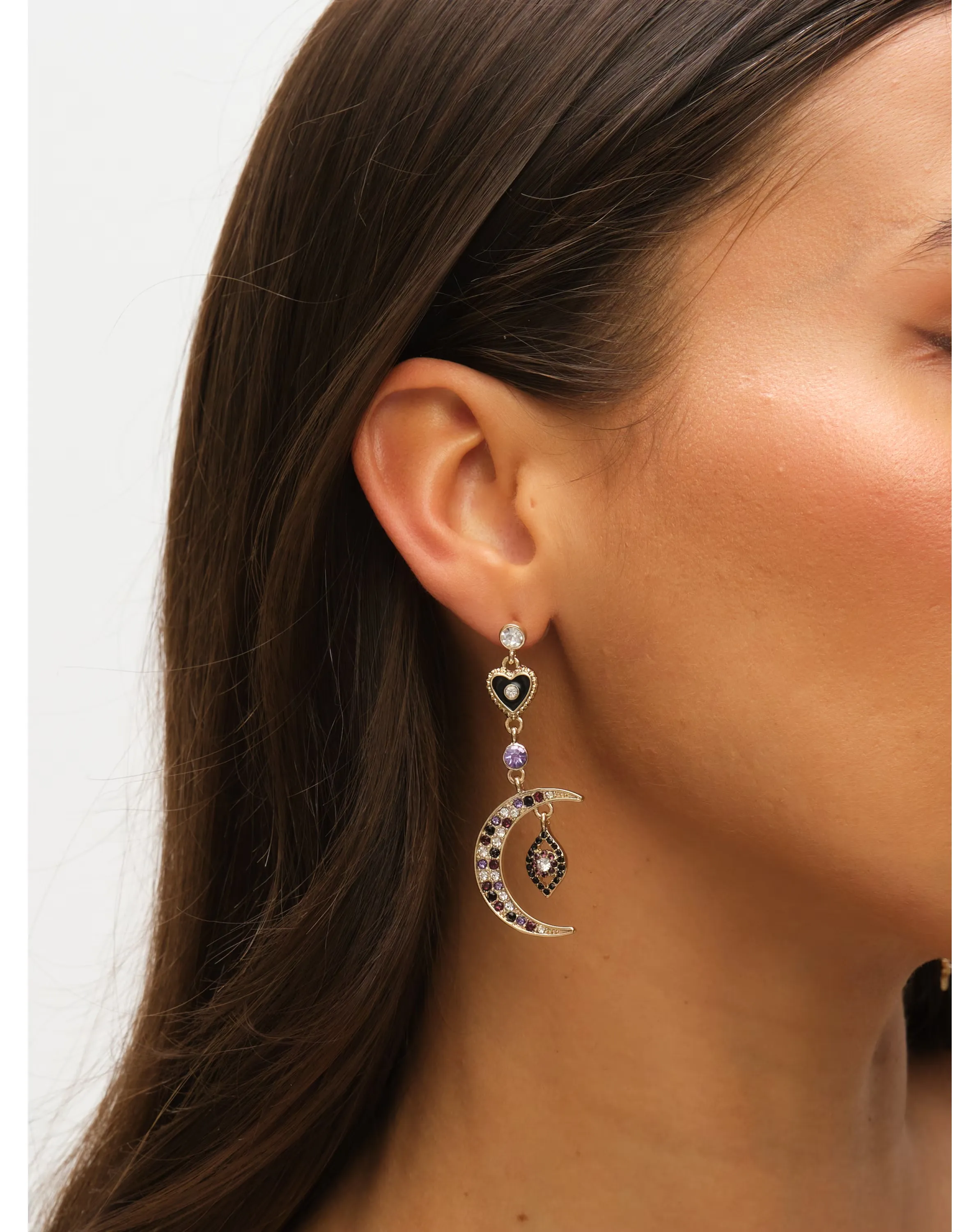 Mood Gold & Multi Colour Crystal Mismatch Celestial Earrings 2 Mood Gold & Multi Colour Crystal Mismatch Celestial Earrings