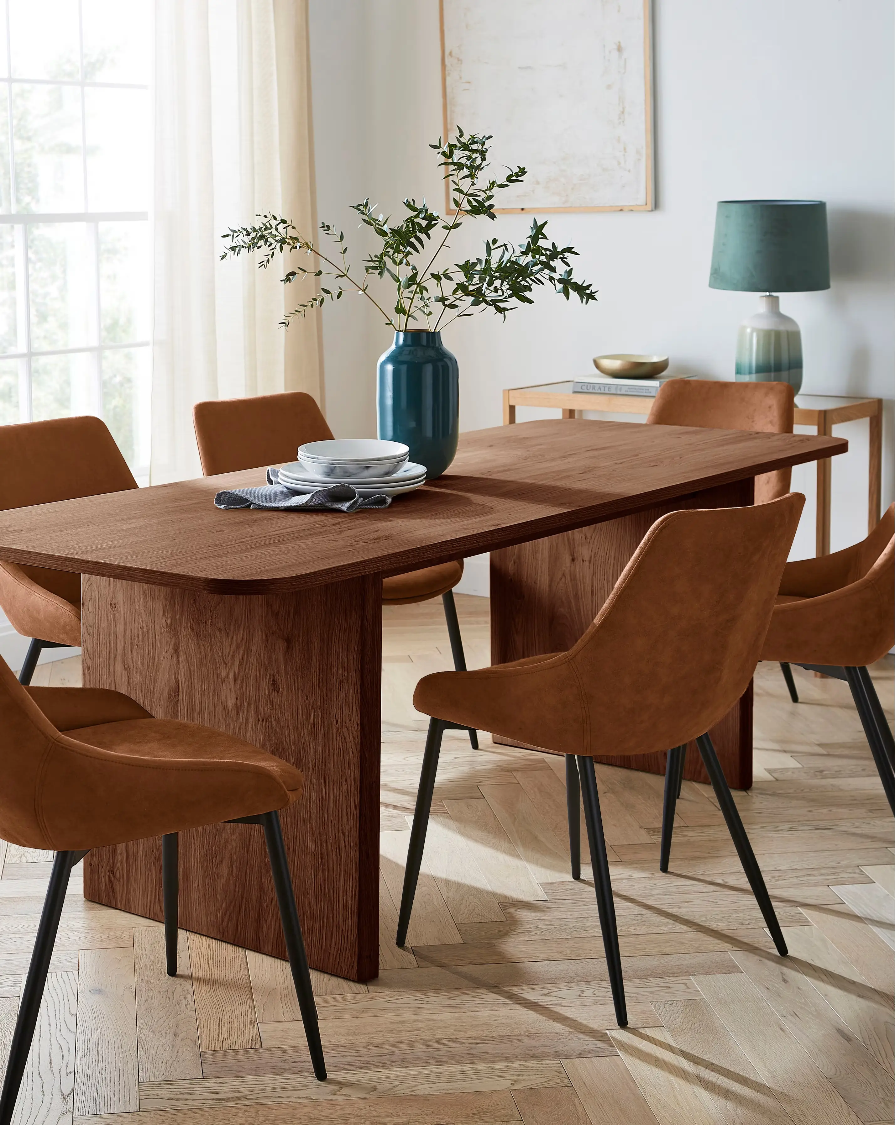 Oslo Panel End Dining Table with 6 Etta Faux Leather Chairs 1 Oslo Panel End Dining Table with 6 Etta Faux Leather Chairs
