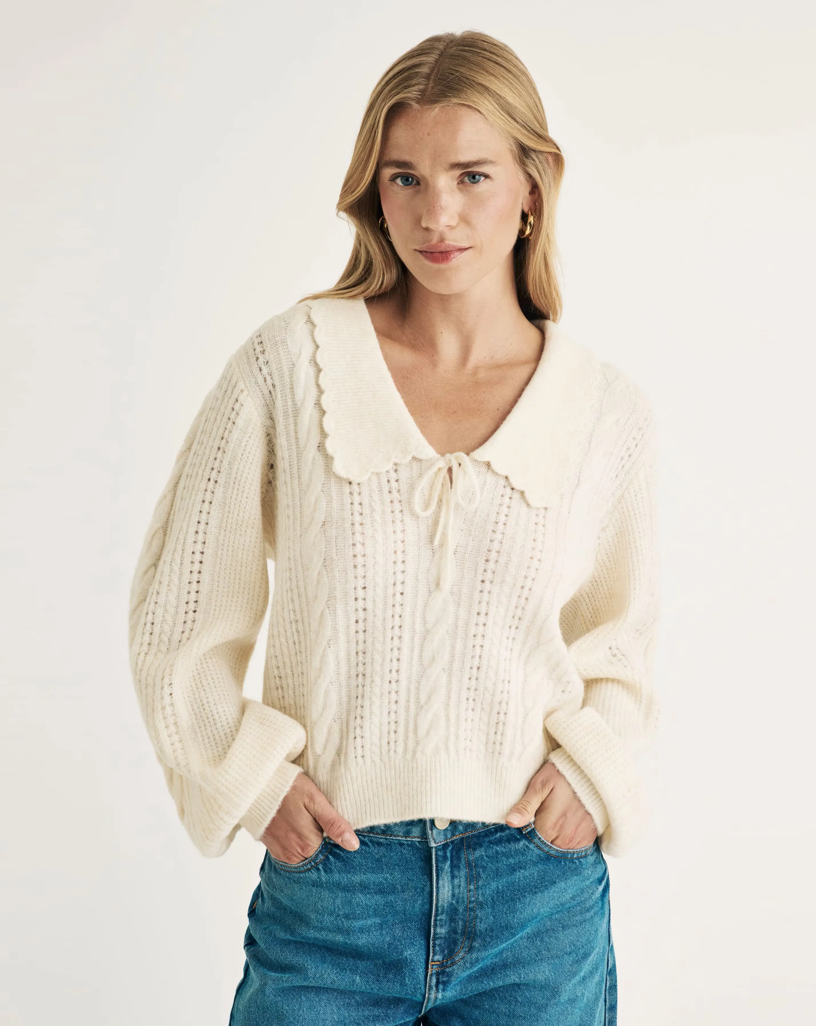 Nobody's Child Knitted Collar and Pointelle Jumper 1 Nobody's Child Knitted Collar and Pointelle Jumper
