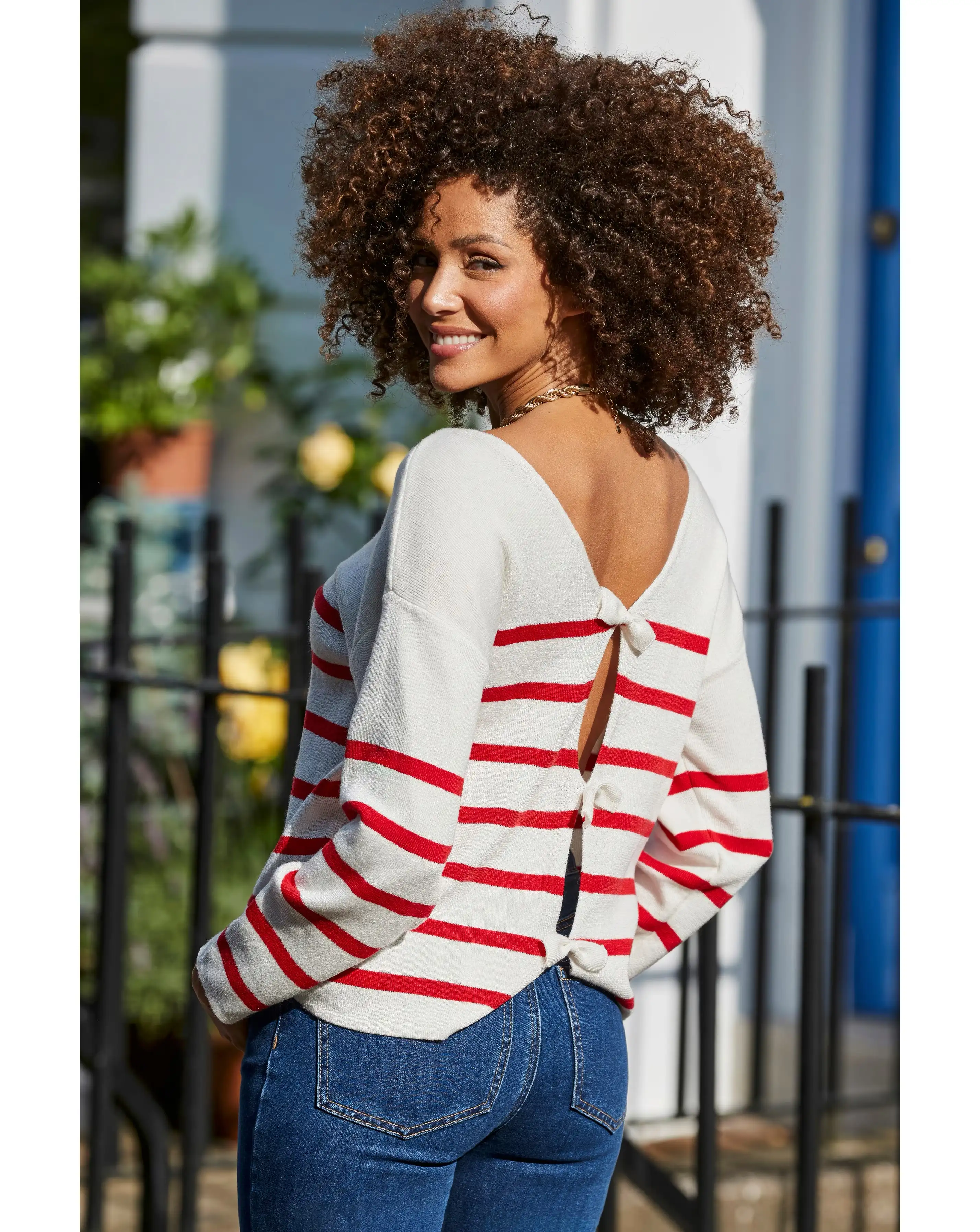 Sosandar Stripe Bow Back Detail Jumper 1 Sosandar Stripe Bow Back Detail Jumper