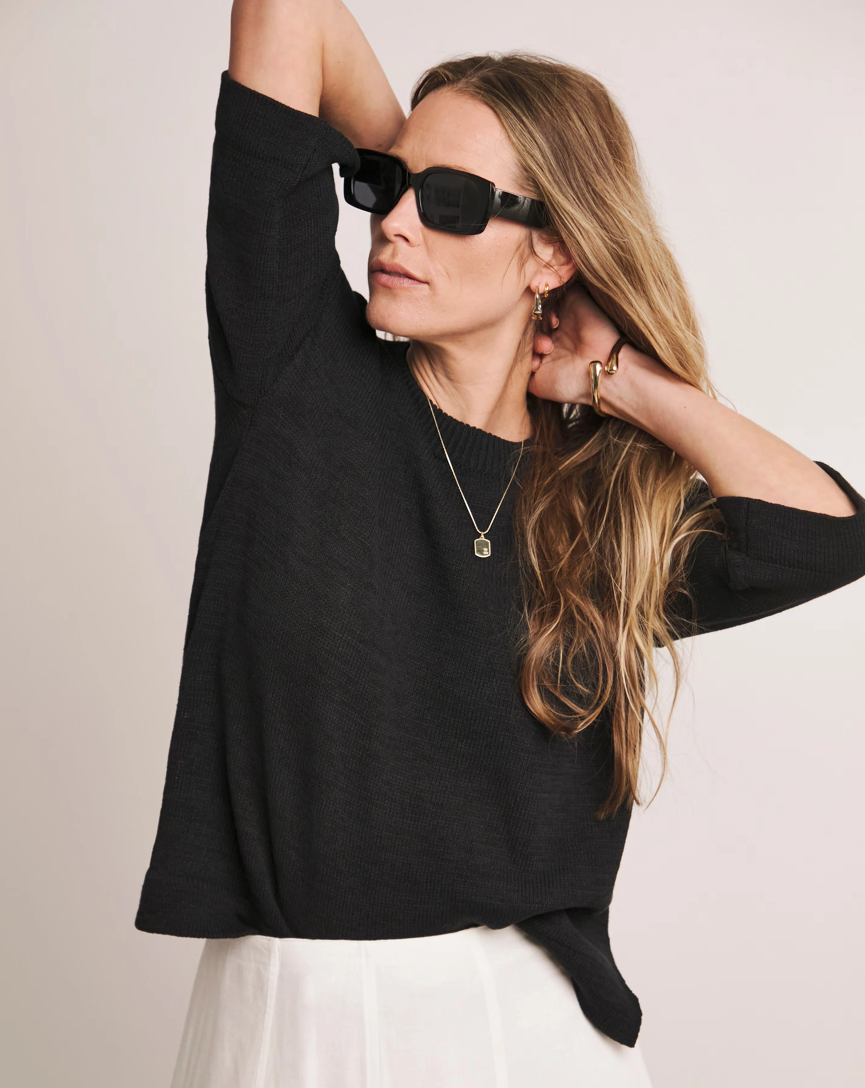 Anthology Black Linen Mix Short Sleeve Jumper