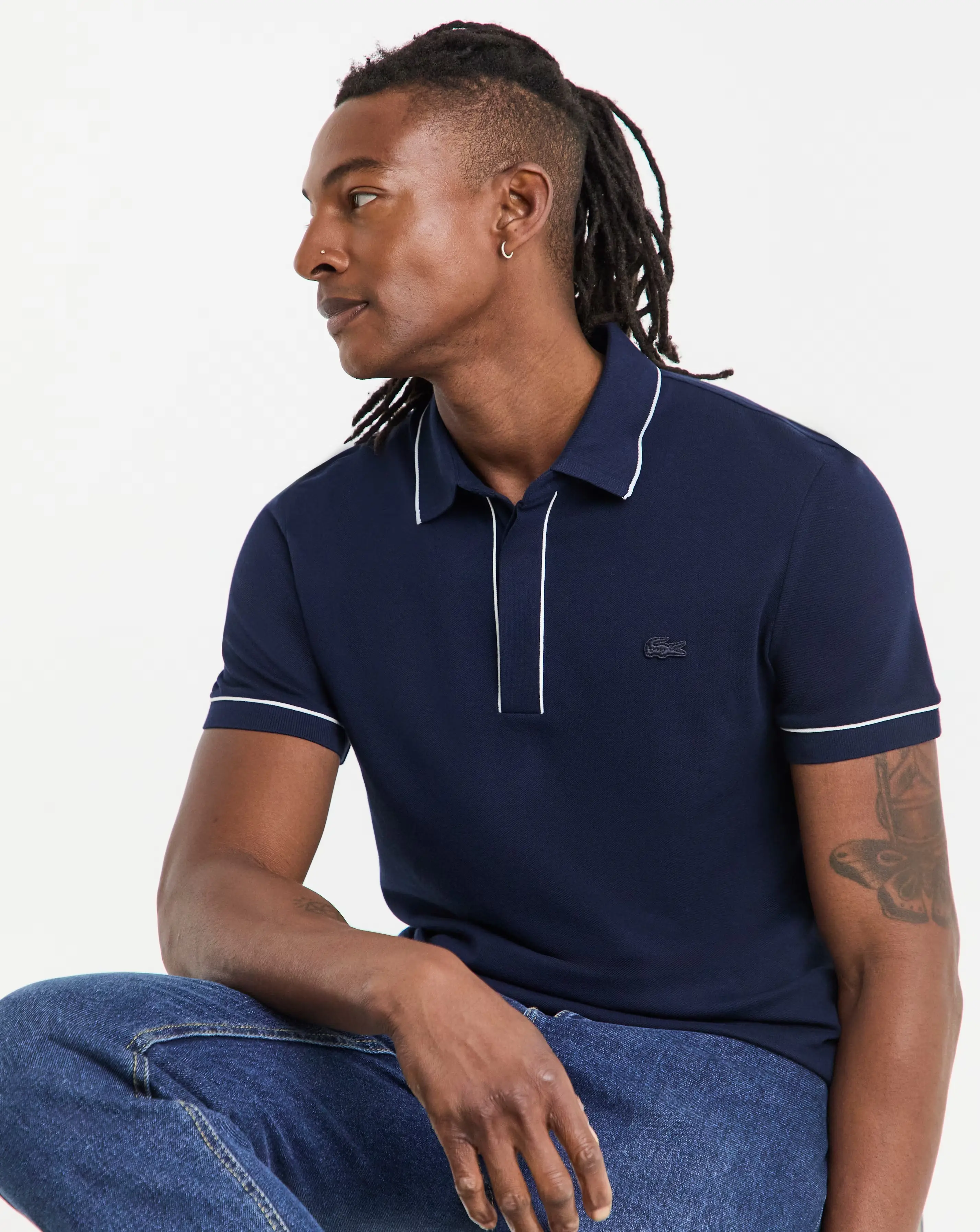 Lacoste Short Sleeve Tipped Polo - Navy 1 Lacoste Short Sleeve Tipped Polo - Navy