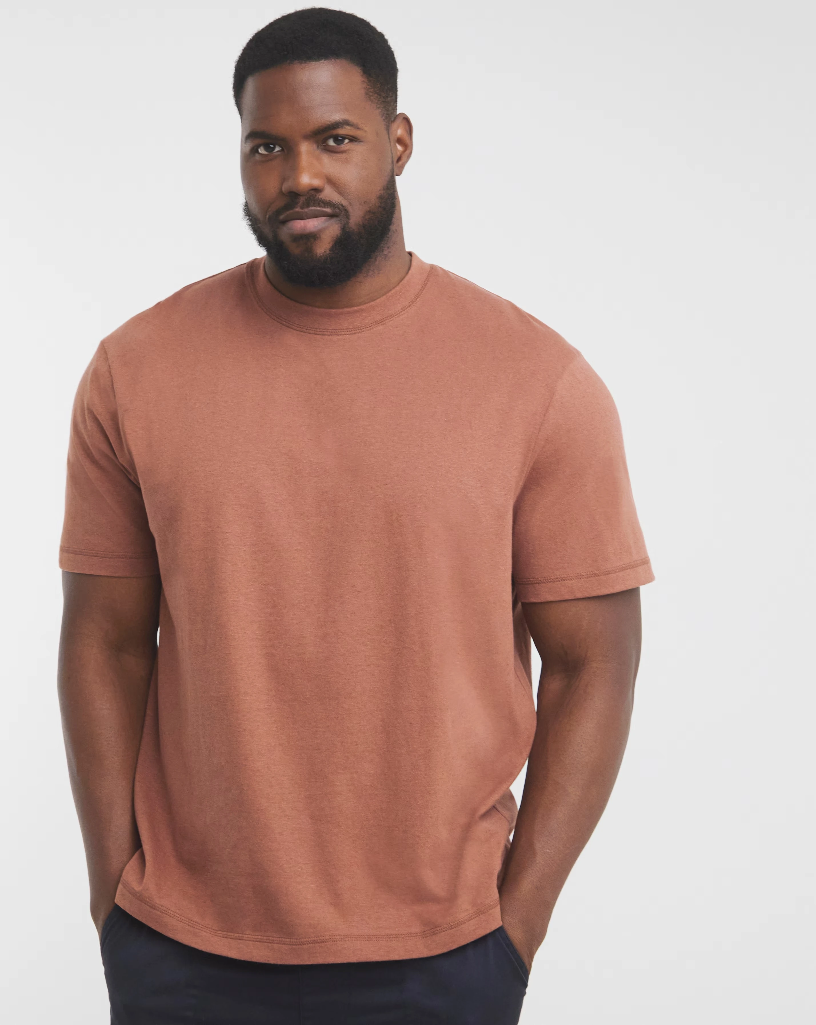 Linen Blend Relaxed Fit T-Shirt- Rust 1 Linen Blend Relaxed Fit T-Shirt- Rust