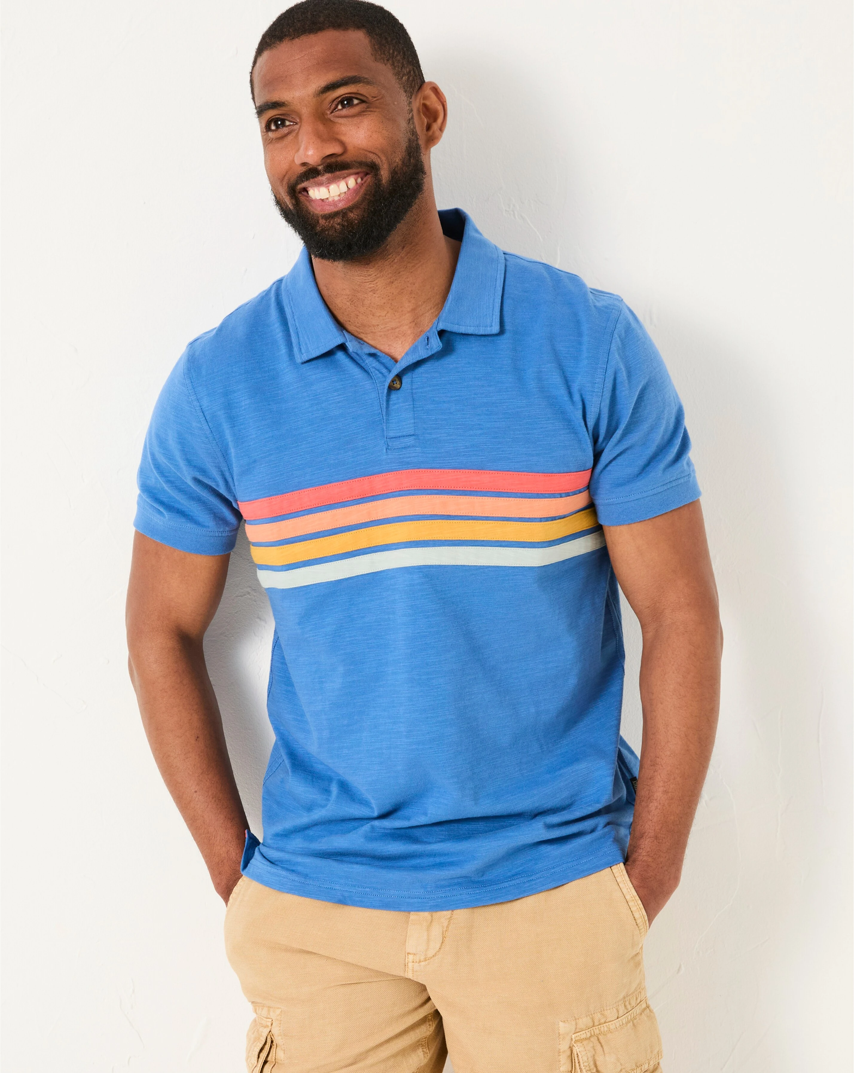 FatFace Chest Stripe Short Sleeve Polo - Blue 1 FatFace Chest Stripe Short Sleeve Polo - Blue