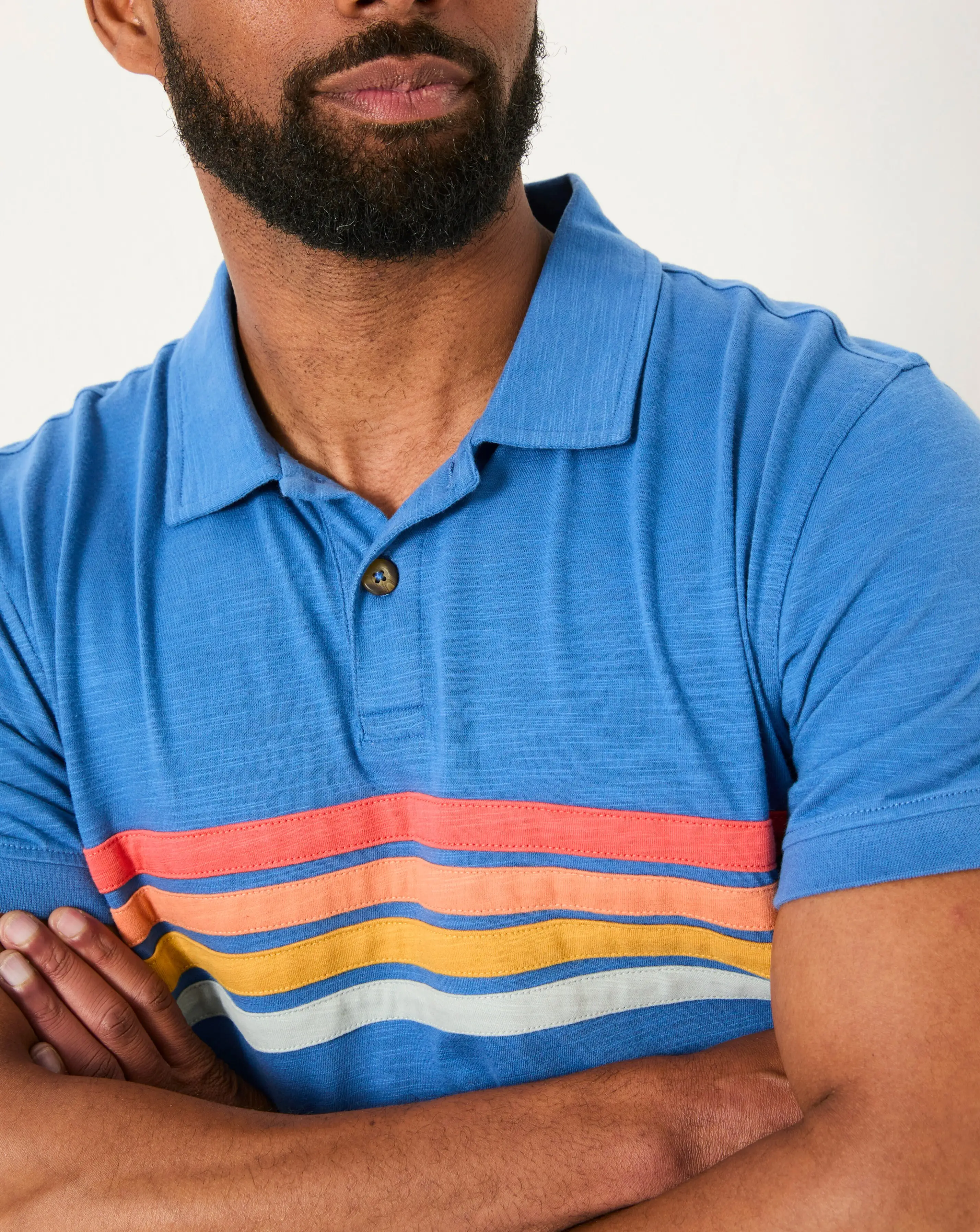 FatFace Chest Stripe Short Sleeve Polo - Blue 2 FatFace Chest Stripe Short Sleeve Polo - Blue