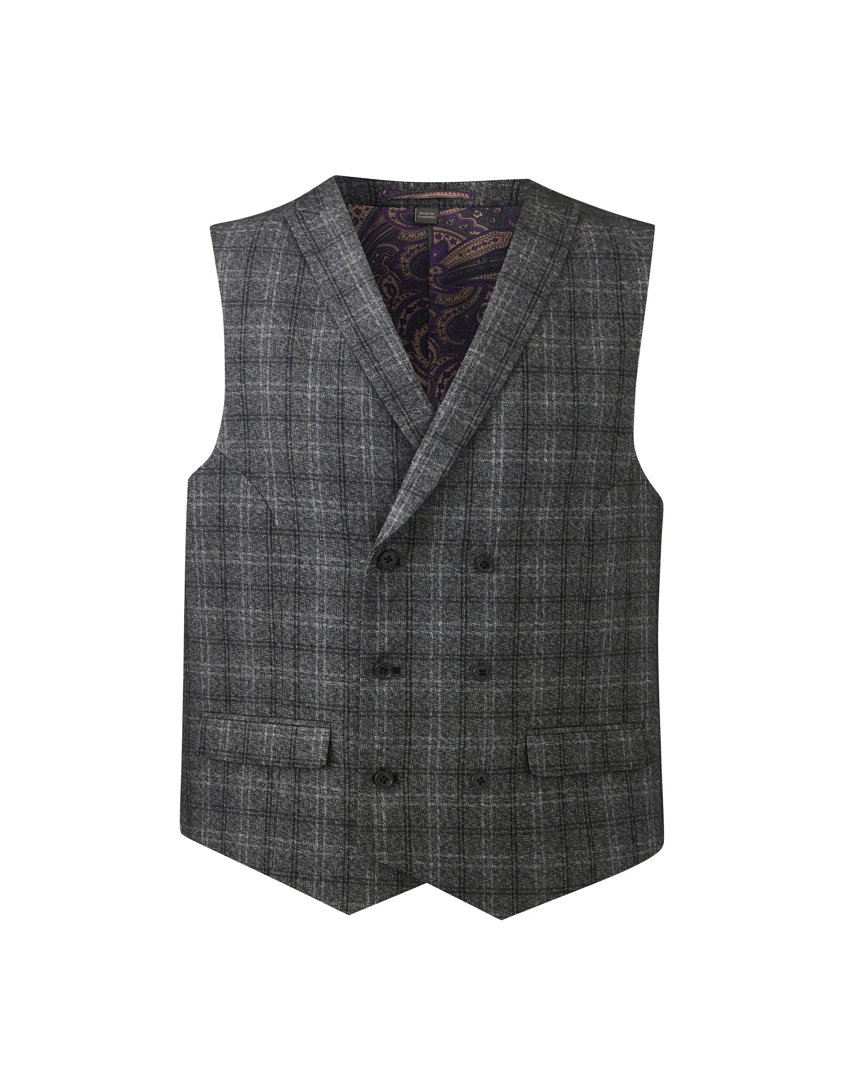 W&B London Charc Check Double Breasted Waistcoat Regular 1 W&B London Charc Check Double Breasted Waistcoat Regular