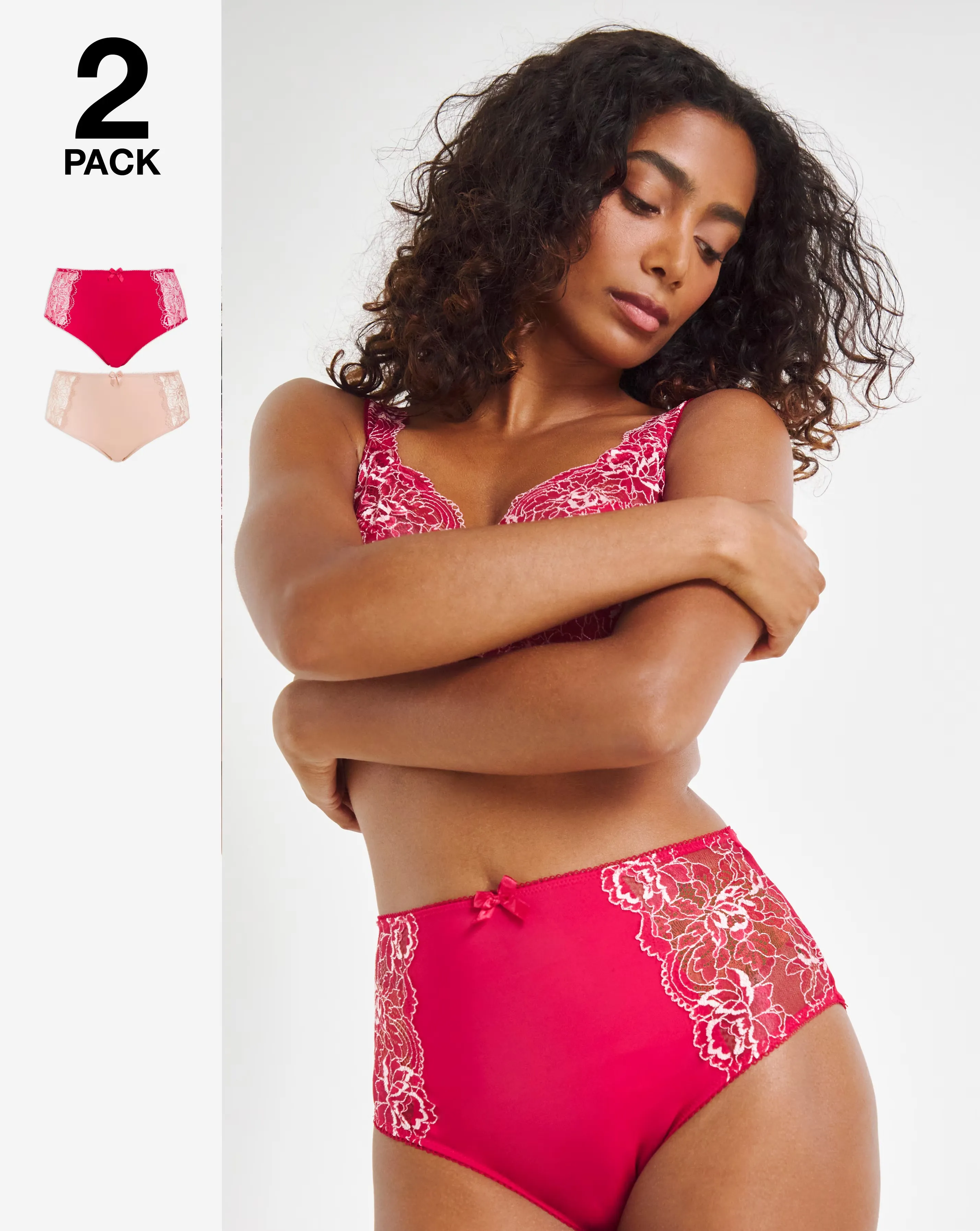 Pretty Secrets (2 Pack) Ella Lace Brief Knickers Pink Multi 2 Pretty Secrets (2 Pack) Ella Lace Brief Knickers Pink Multi