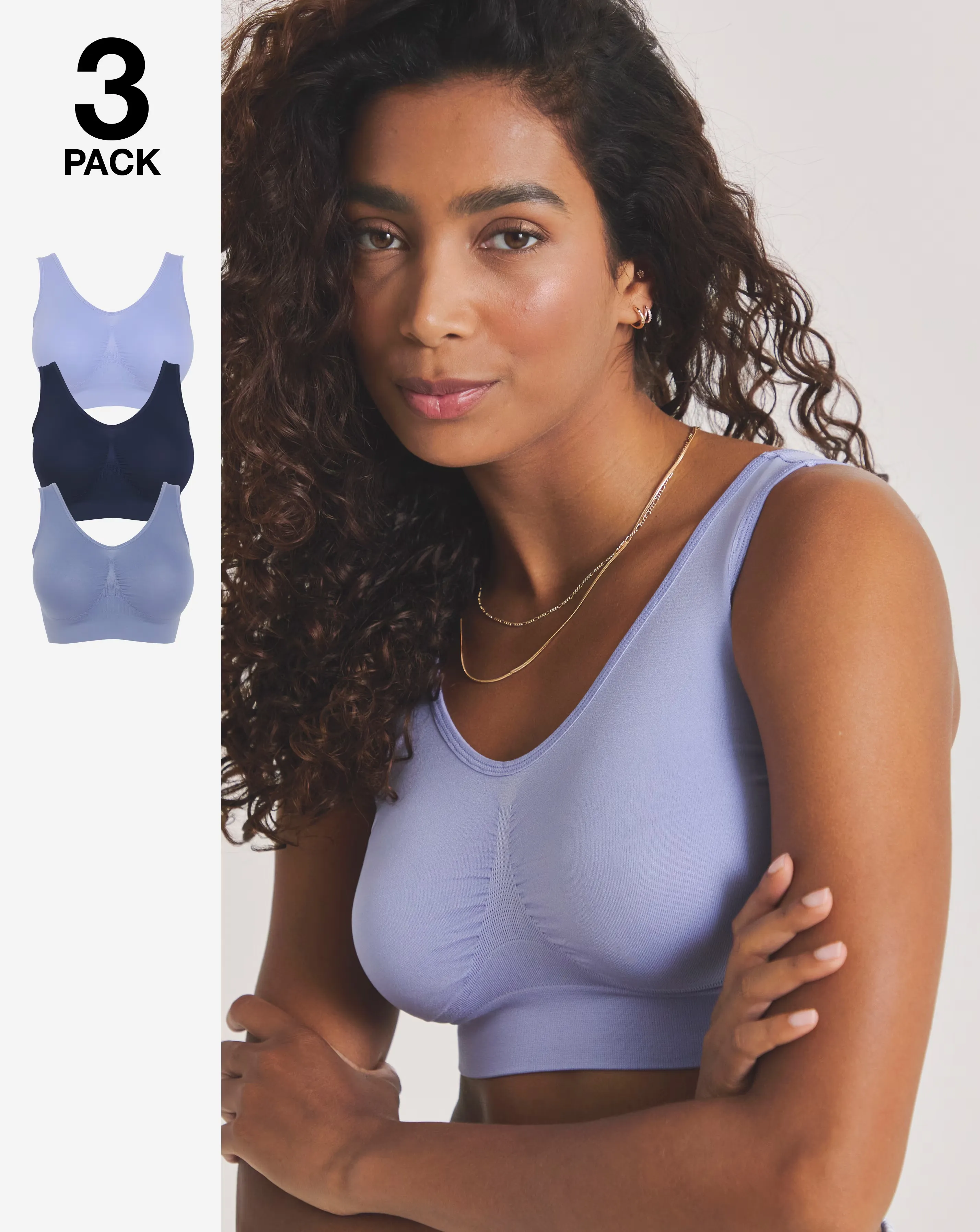 Pretty Secrets (3 Pack) Plain Comfort Tops (Fits Up To D) 1 Pretty Secrets (3 Pack) Plain Comfort Tops (Fits Up To D)