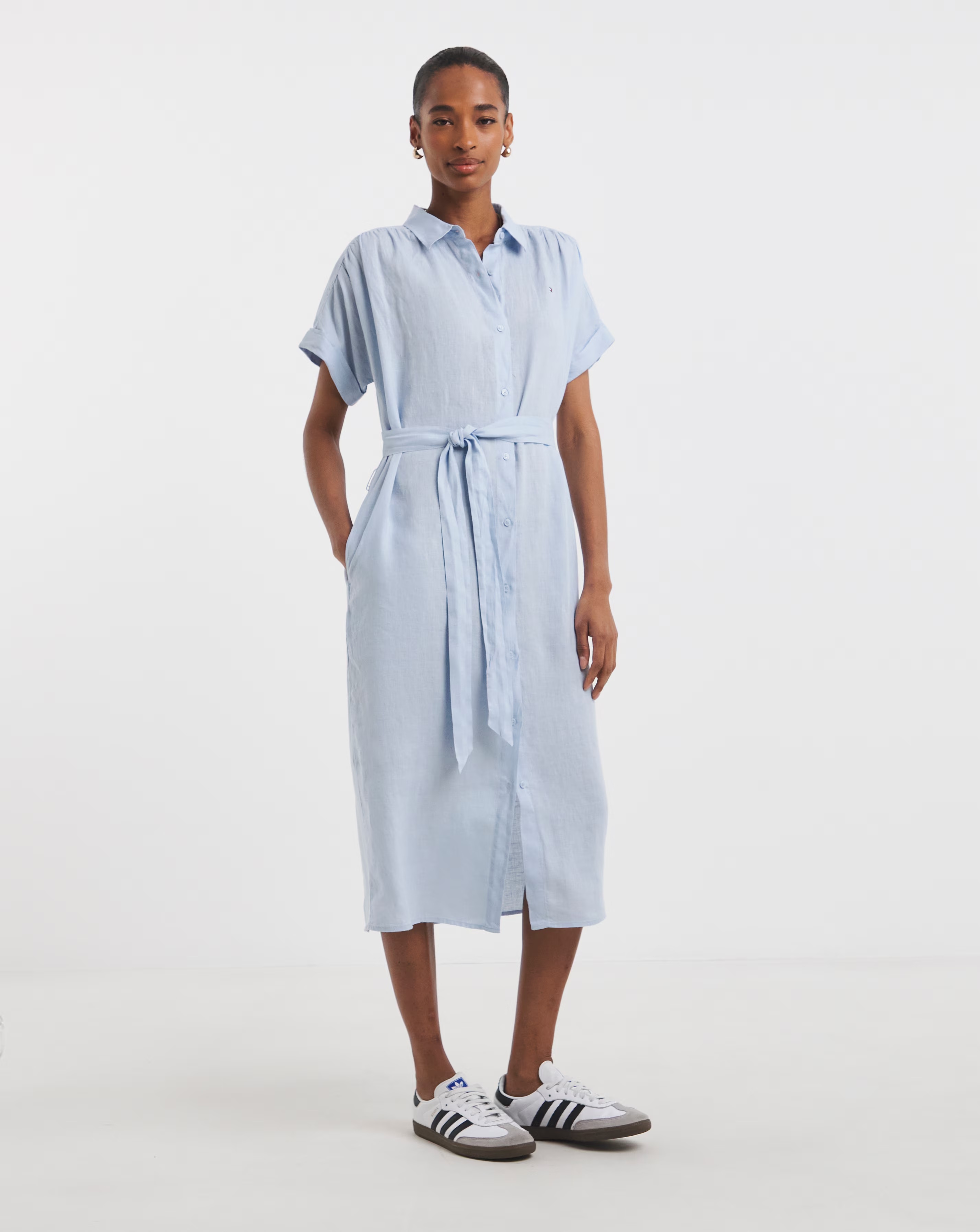 Tommy Hilfiger Linen Belted Short Sleeve Midi Dress 1 Tommy Hilfiger Linen Belted Short Sleeve Midi Dress