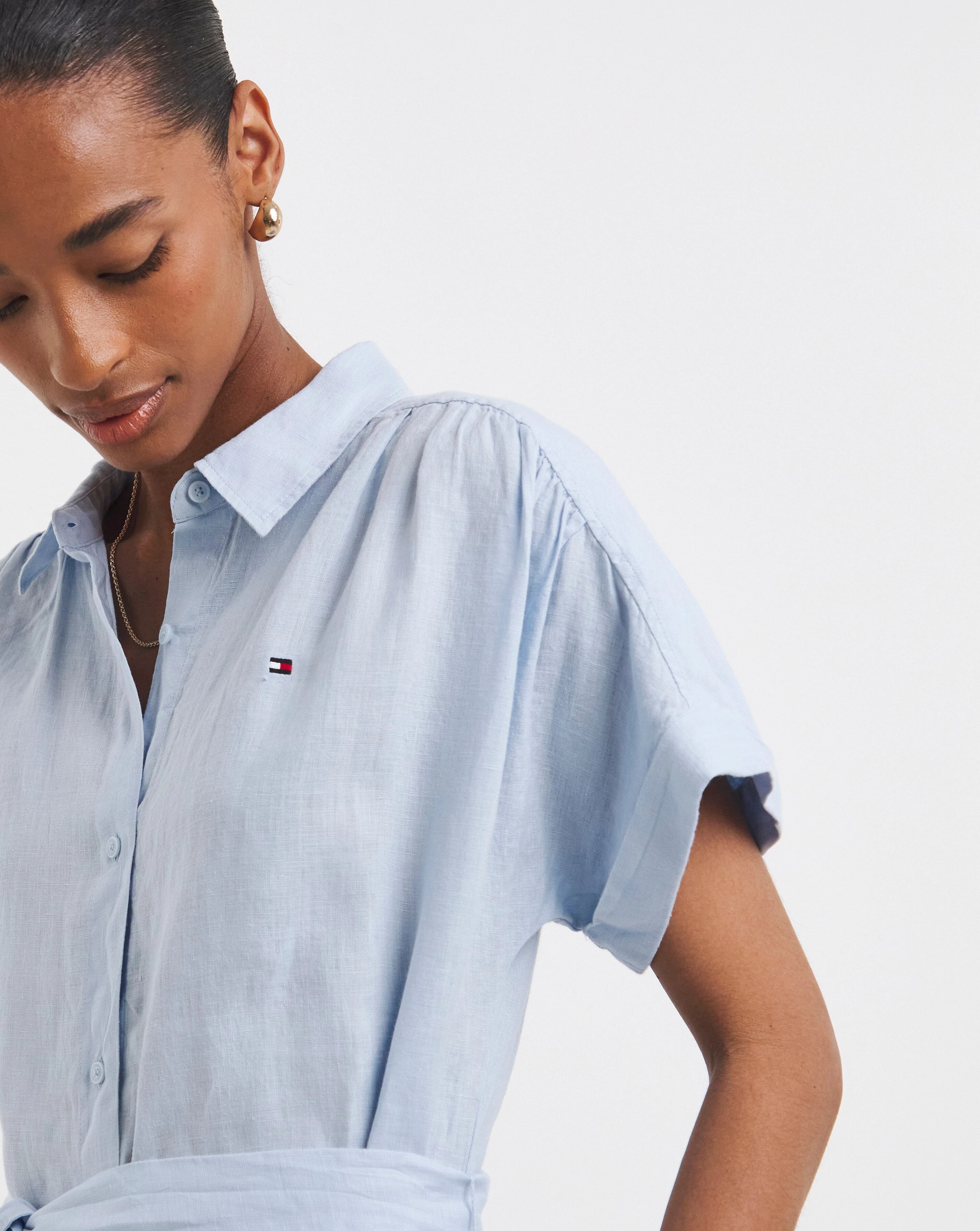 Tommy Hilfiger Linen Belted Short Sleeve Midi Dress 2 Tommy Hilfiger Linen Belted Short Sleeve Midi Dress