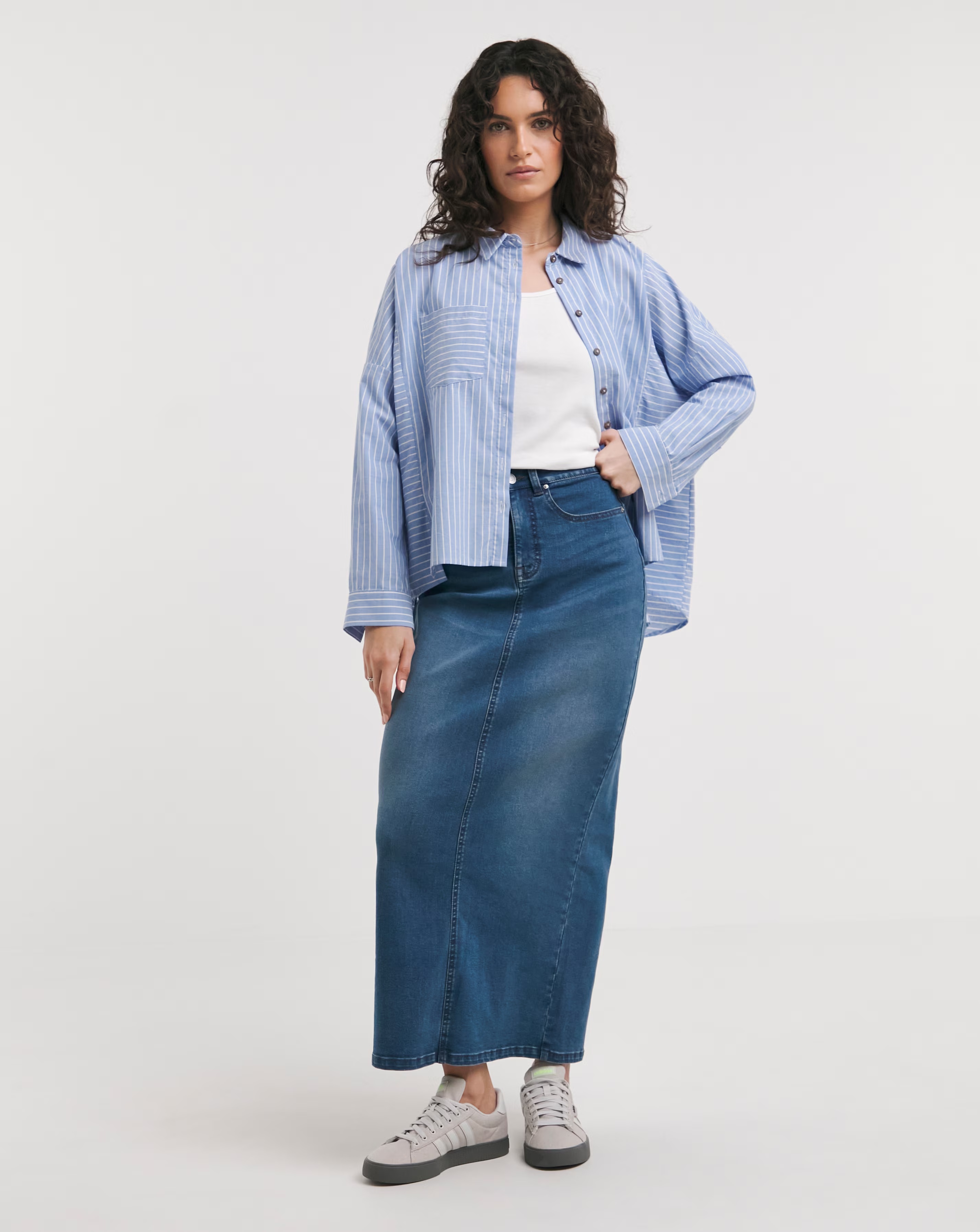 Blue High Waist Super Soft Denim Maxi Skirt 1 Blue High Waist Super Soft Denim Maxi Skirt