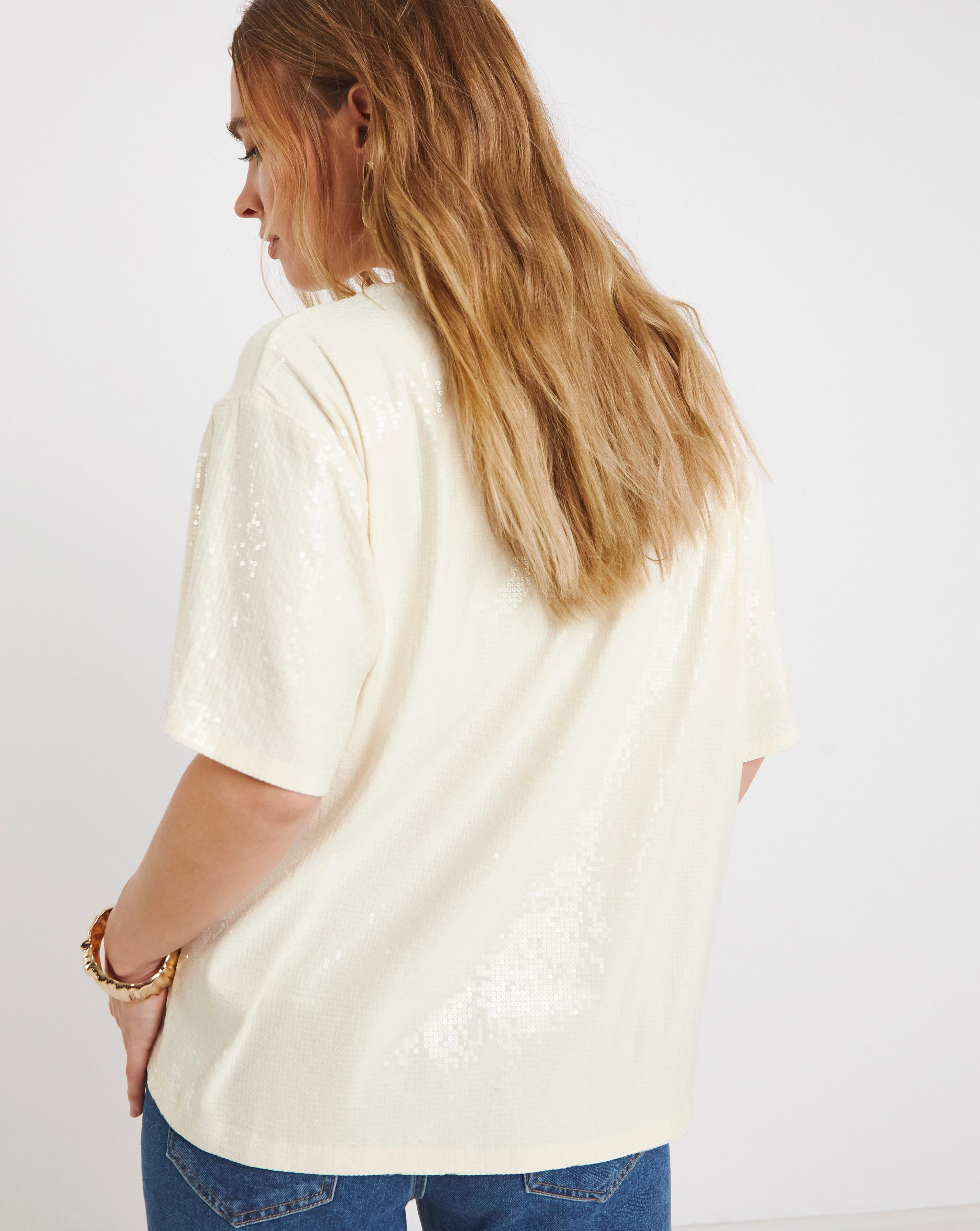 Simply Be White Clear Sequin Boxy T-Shirt 2 Simply Be White Clear Sequin Boxy T-Shirt