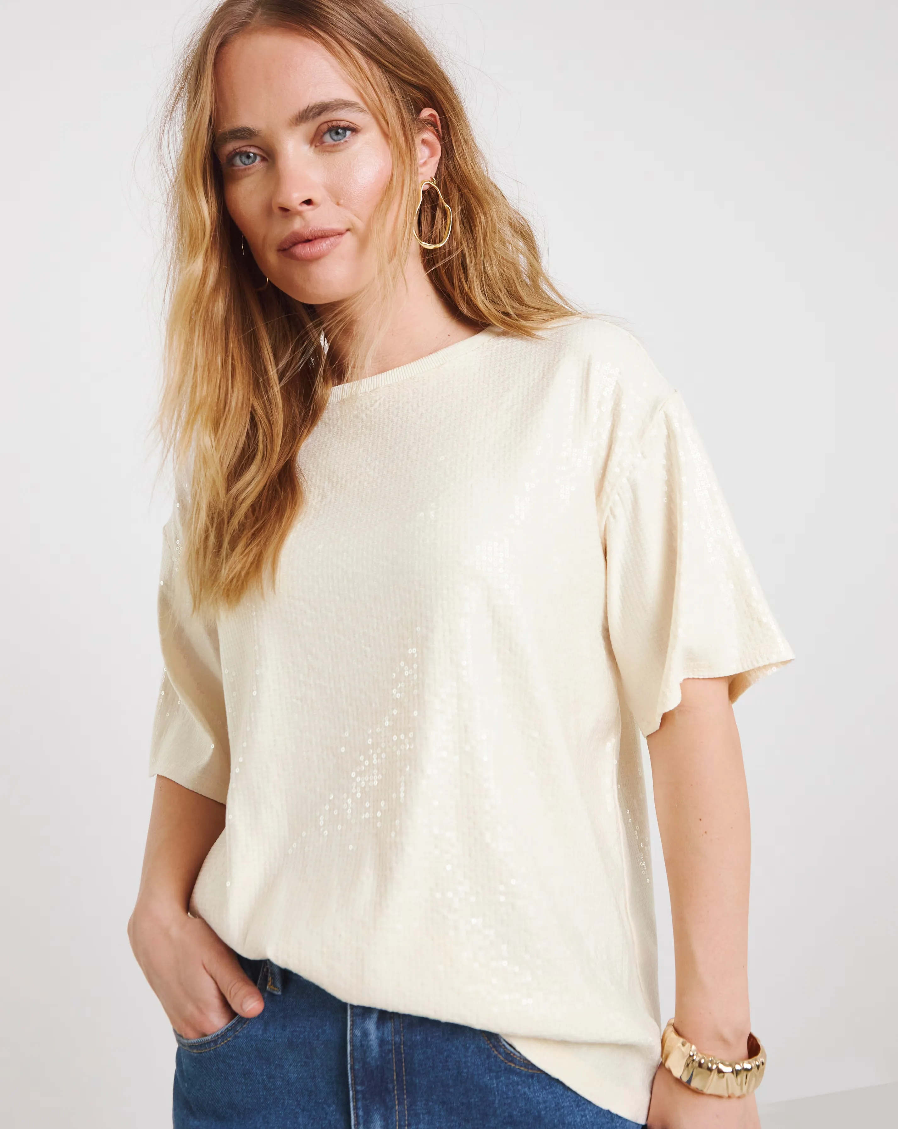 Simply Be White Clear Sequin Boxy T-Shirt 4 Simply Be White Clear Sequin Boxy T-Shirt