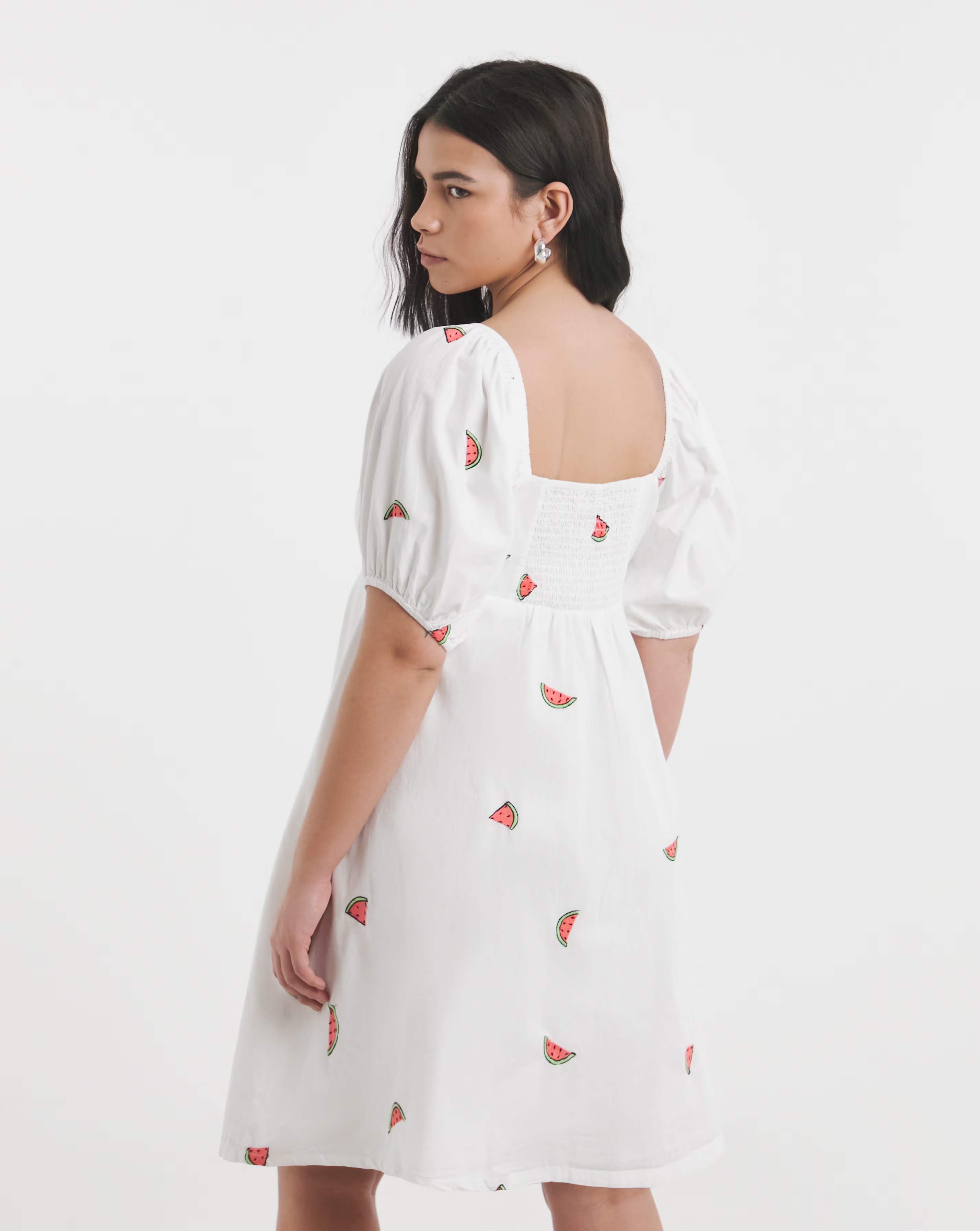 White Poplin Embroidered Fruit Skater Dress 2 White Poplin Embroidered Fruit Skater Dress