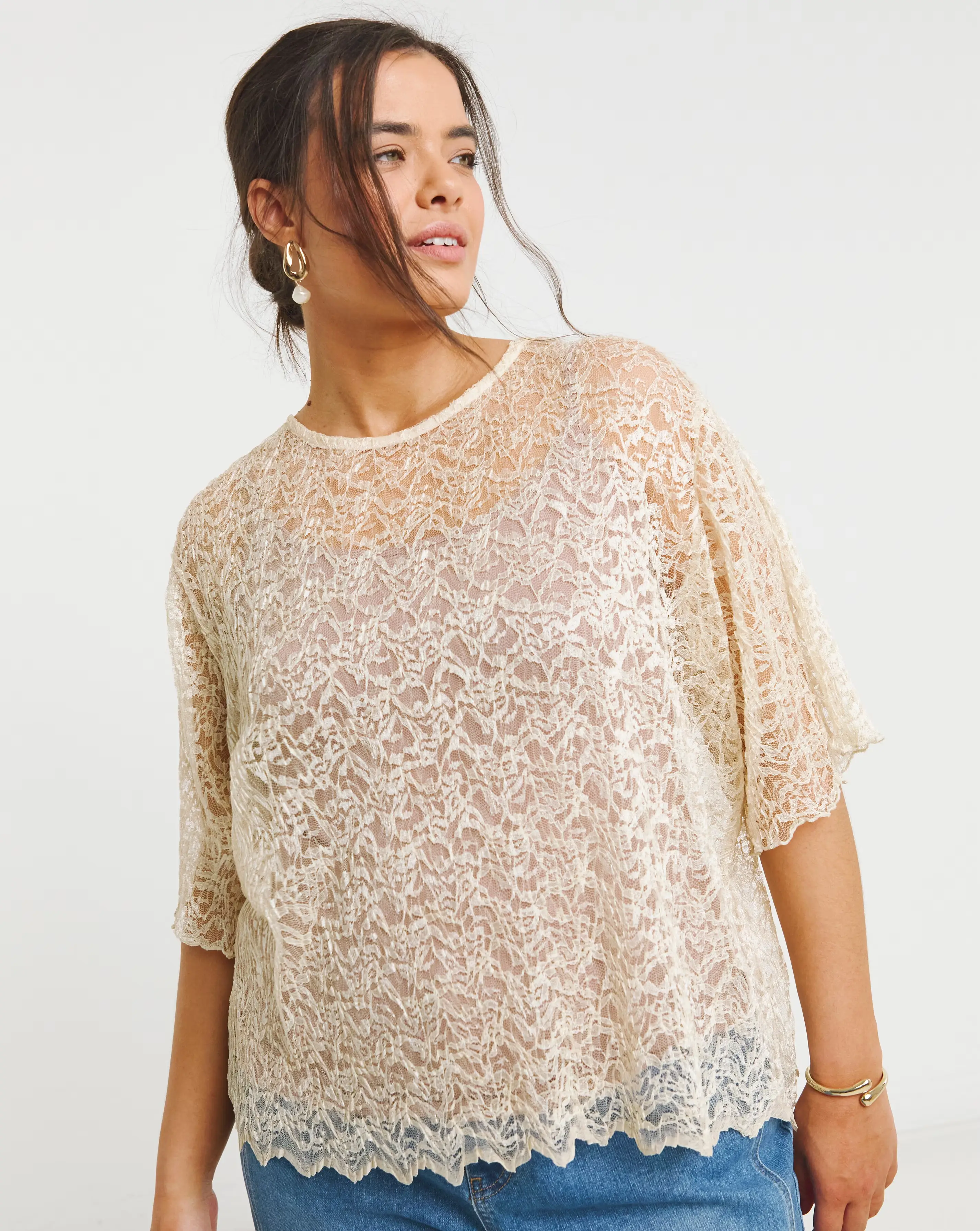 Simply Be Champagne Lace Boxy Top 3 Simply Be Champagne Lace Boxy Top