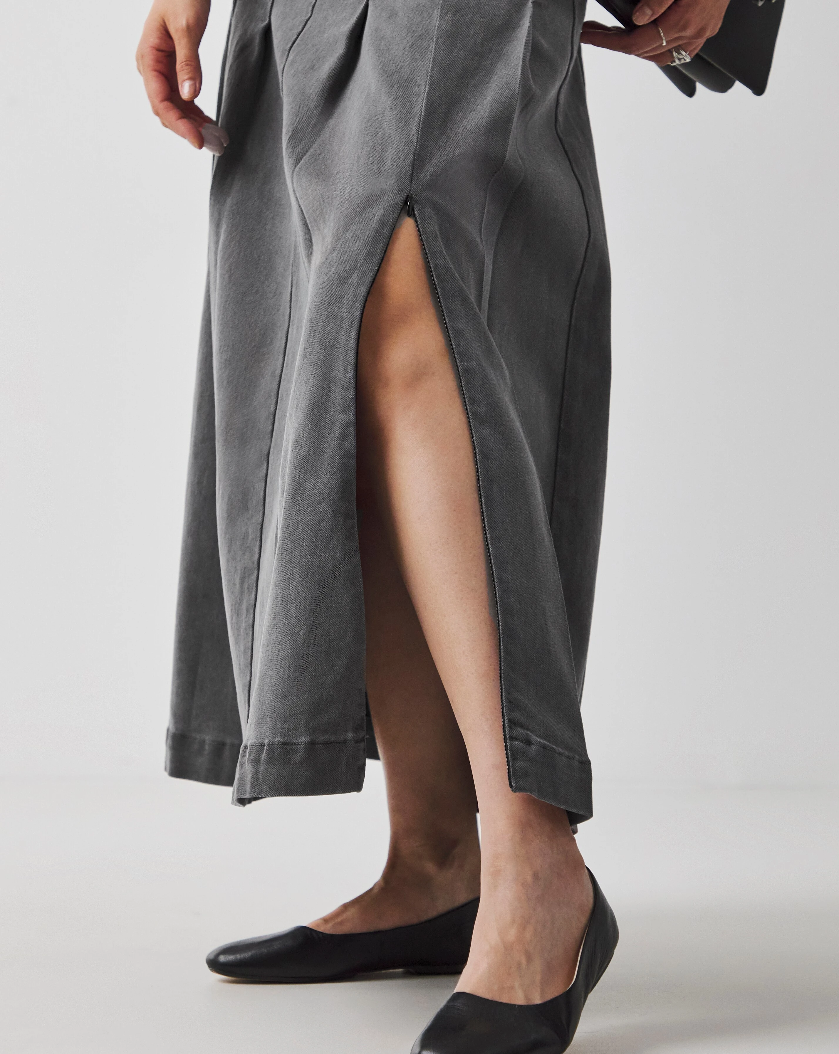 Grey Maxi Pleat Detail Denim Skirt 2 Grey Maxi Pleat Detail Denim Skirt