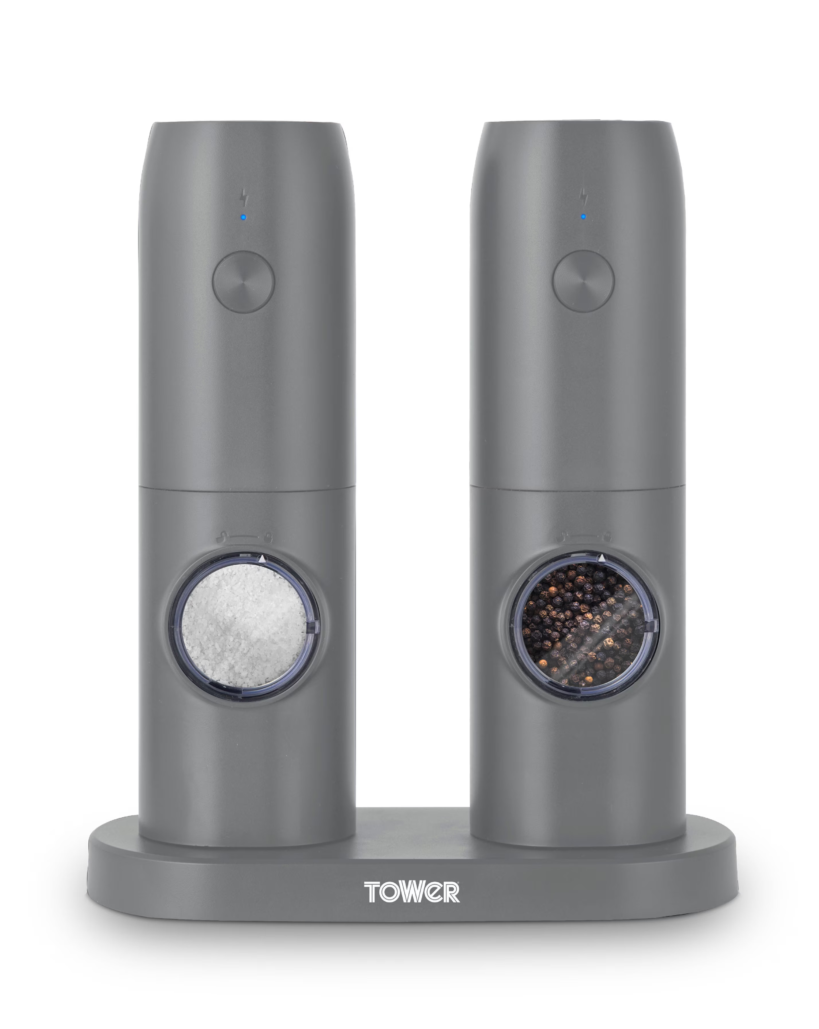 Tower Rechargeable Salt & Pepper Mill Grey 1 Tower Rechargeable Salt & Pepper Mill Grey