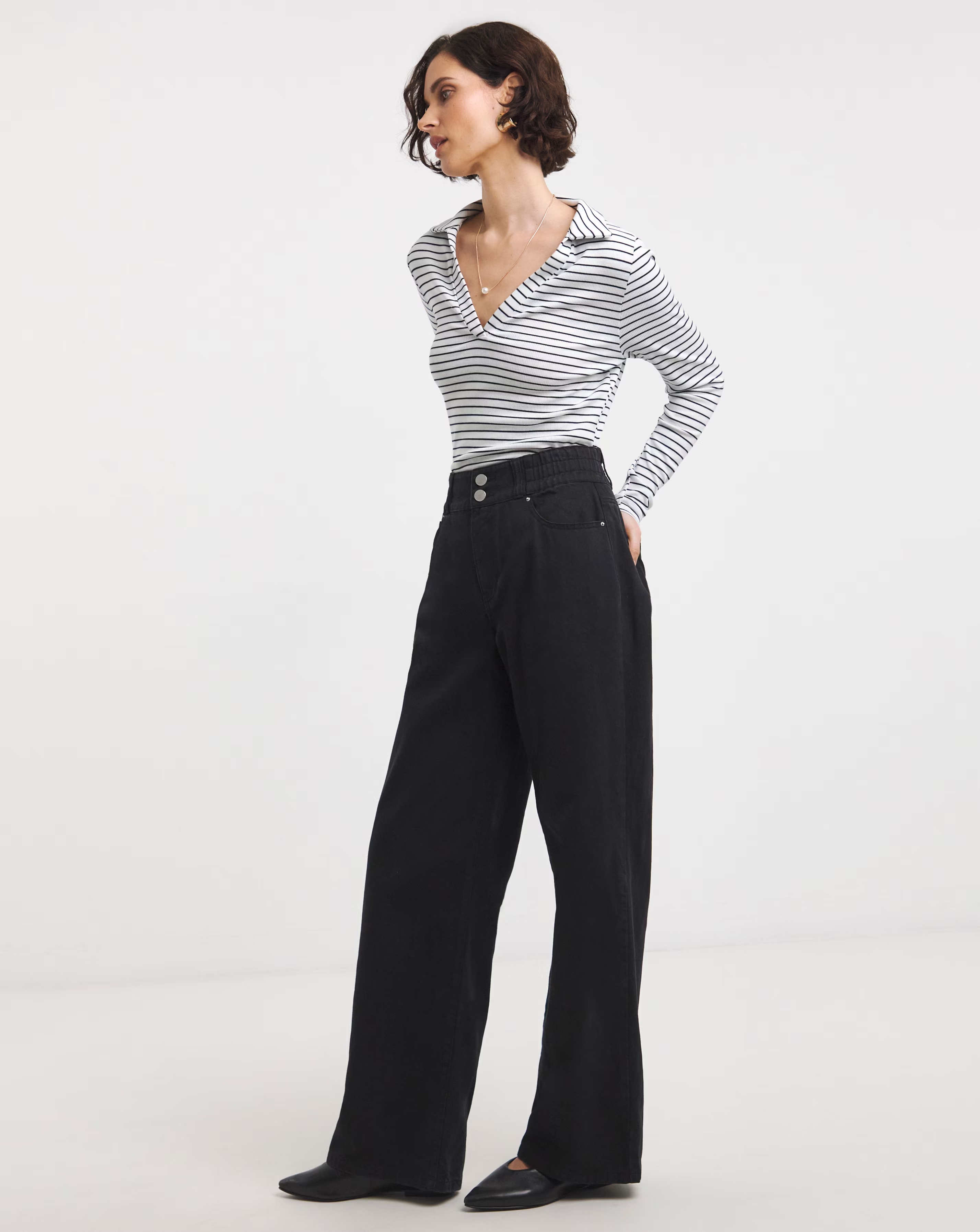 Black Elasticated Wide Leg Jeans