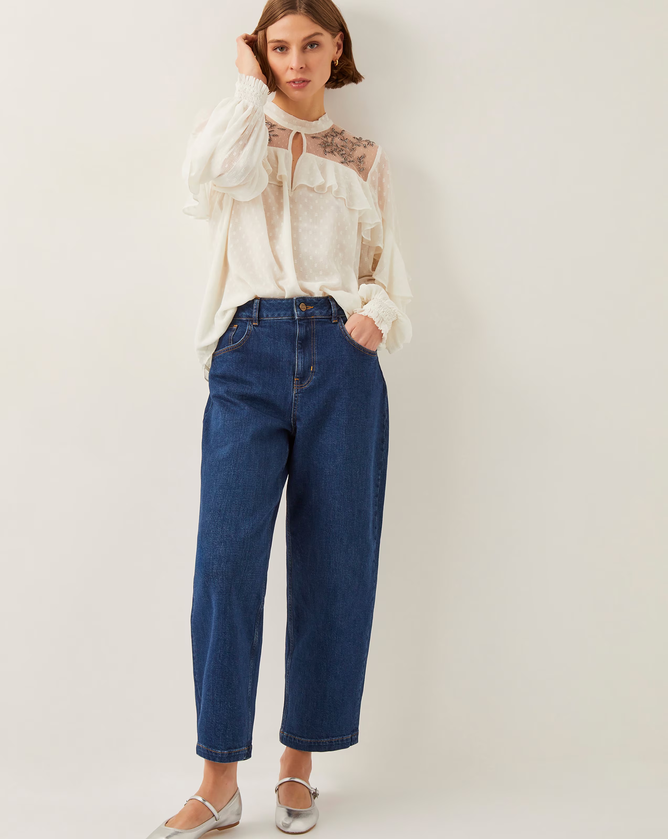 Monsoon Debbie Embellished Polka Dot Ruffle Blouse 2 Monsoon Debbie Embellished Polka Dot Ruffle Blouse