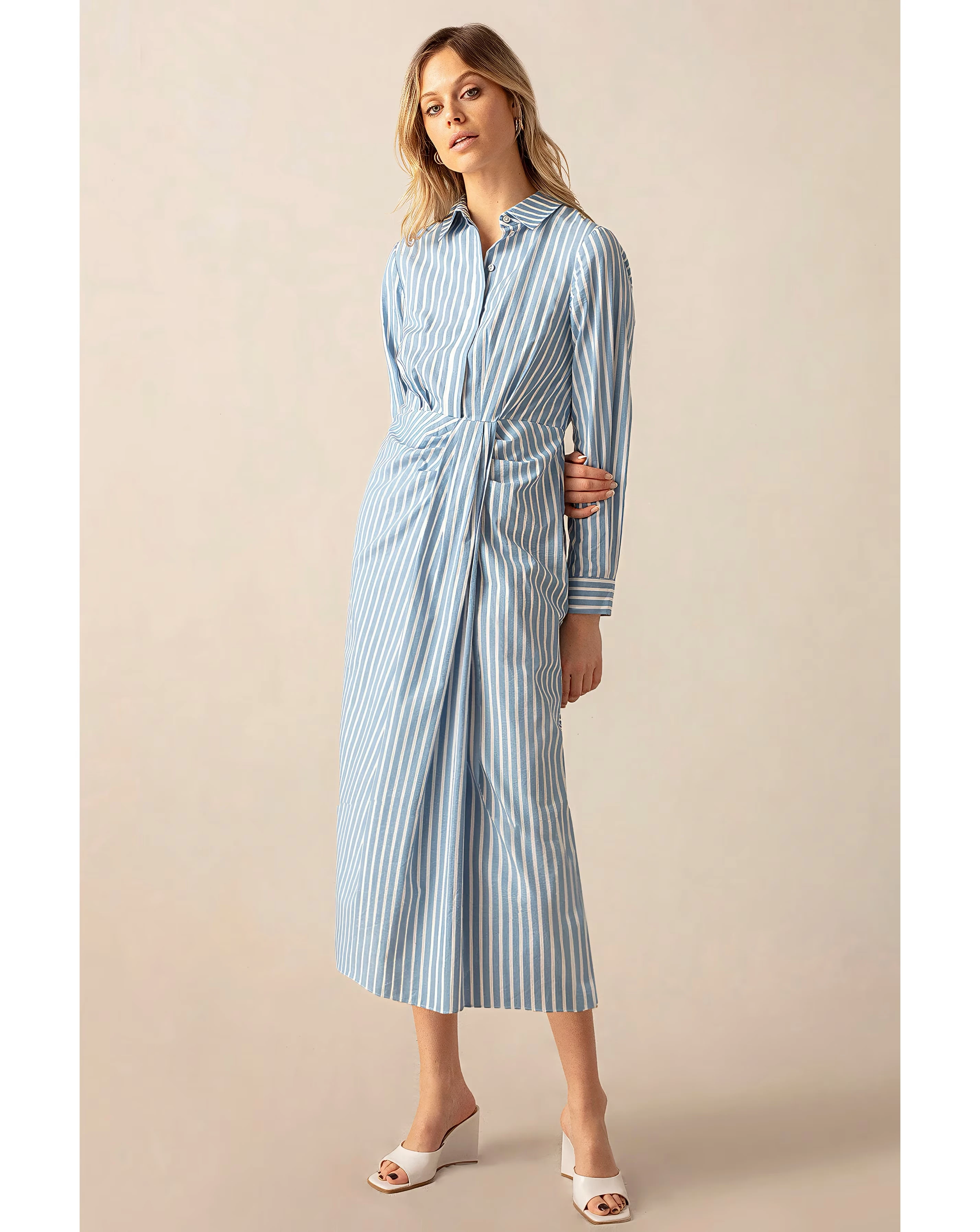 Ro&Zo Ruched Striped Shirt Dress 1 Ro&Zo Ruched Striped Shirt Dress