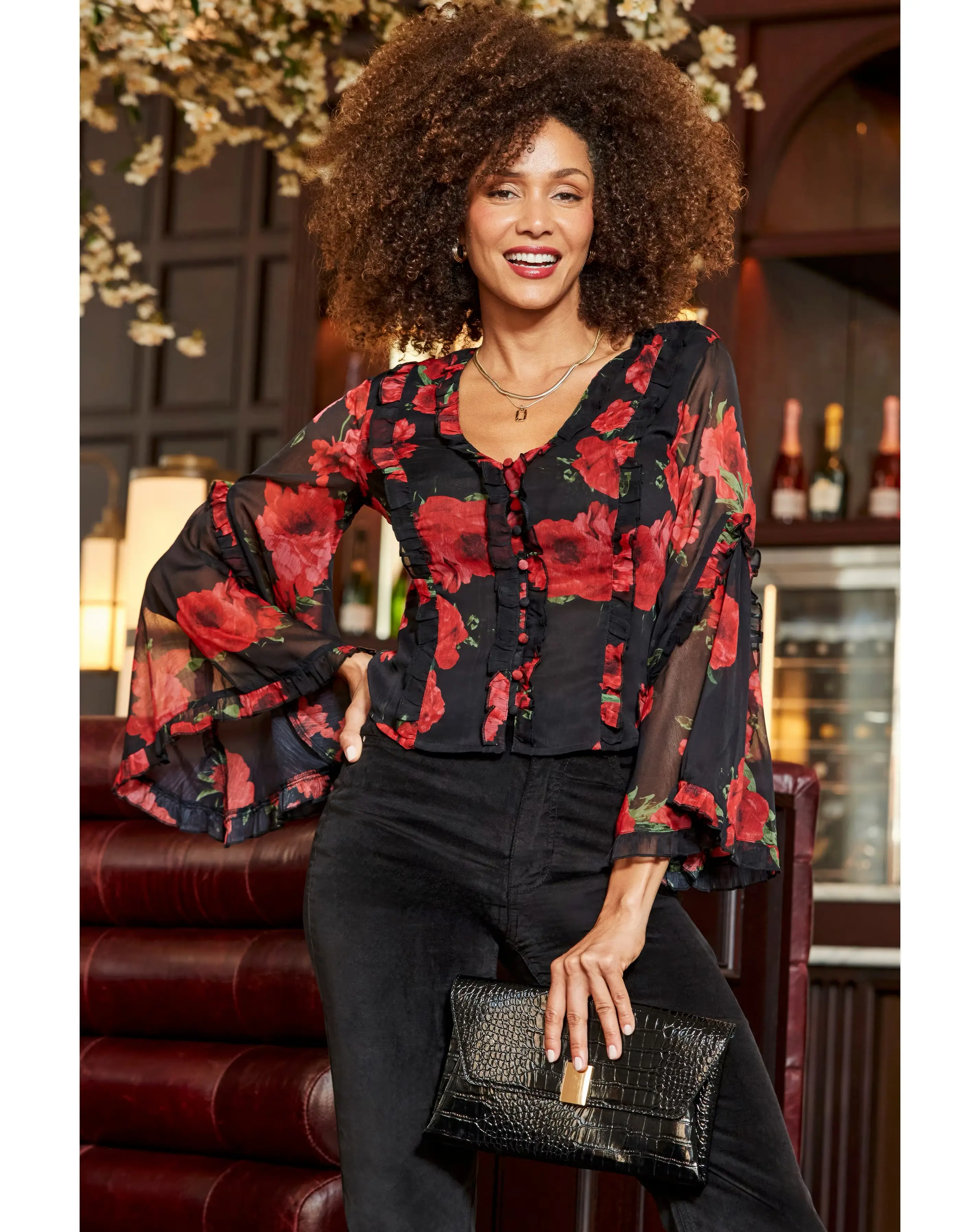 Sosandar Ruffle Front Wide Sleeve Top 1 Sosandar Ruffle Front Wide Sleeve Top