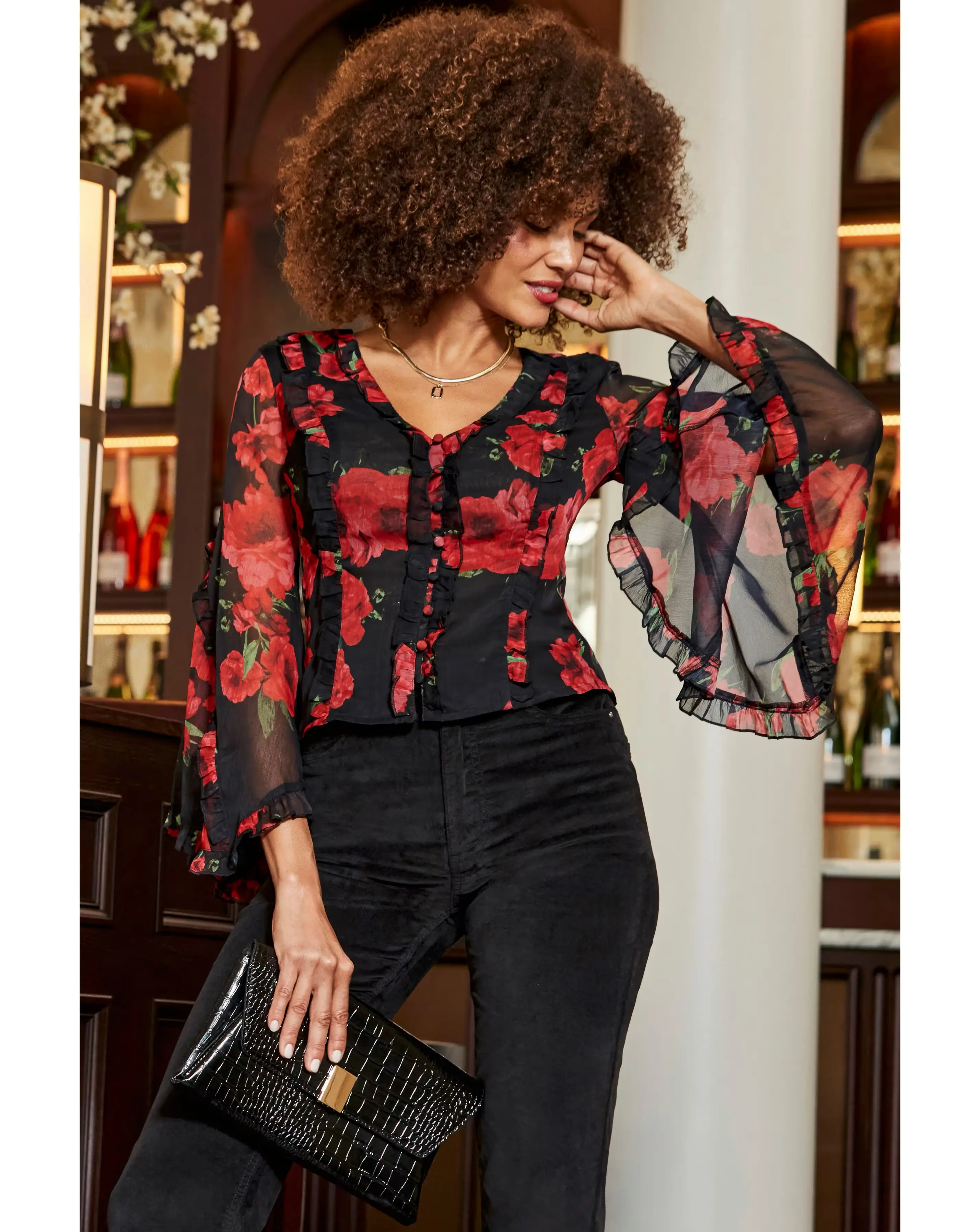 Sosandar Ruffle Front Wide Sleeve Top 2 Sosandar Ruffle Front Wide Sleeve Top