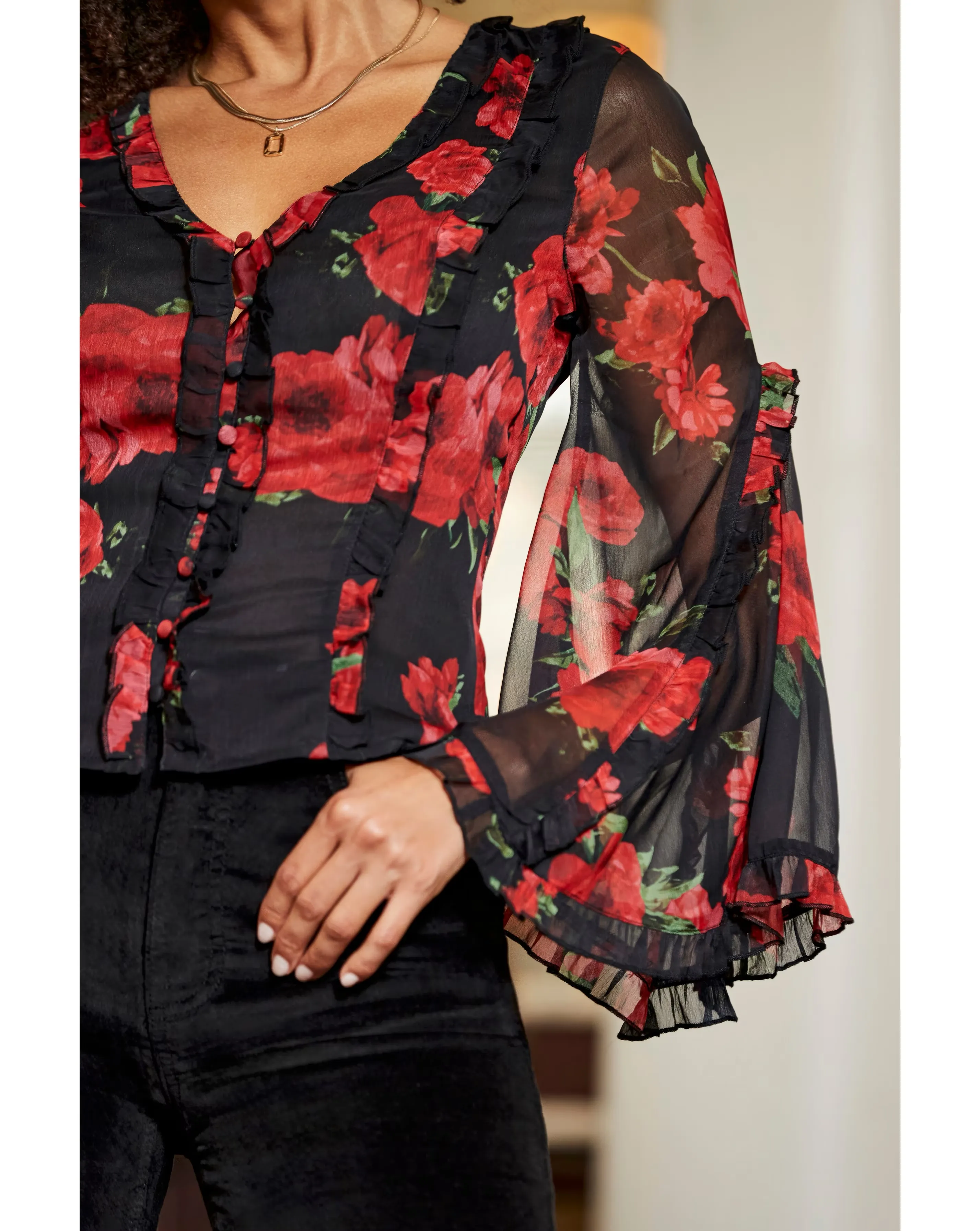 Sosandar Ruffle Front Wide Sleeve Top 4 Sosandar Ruffle Front Wide Sleeve Top